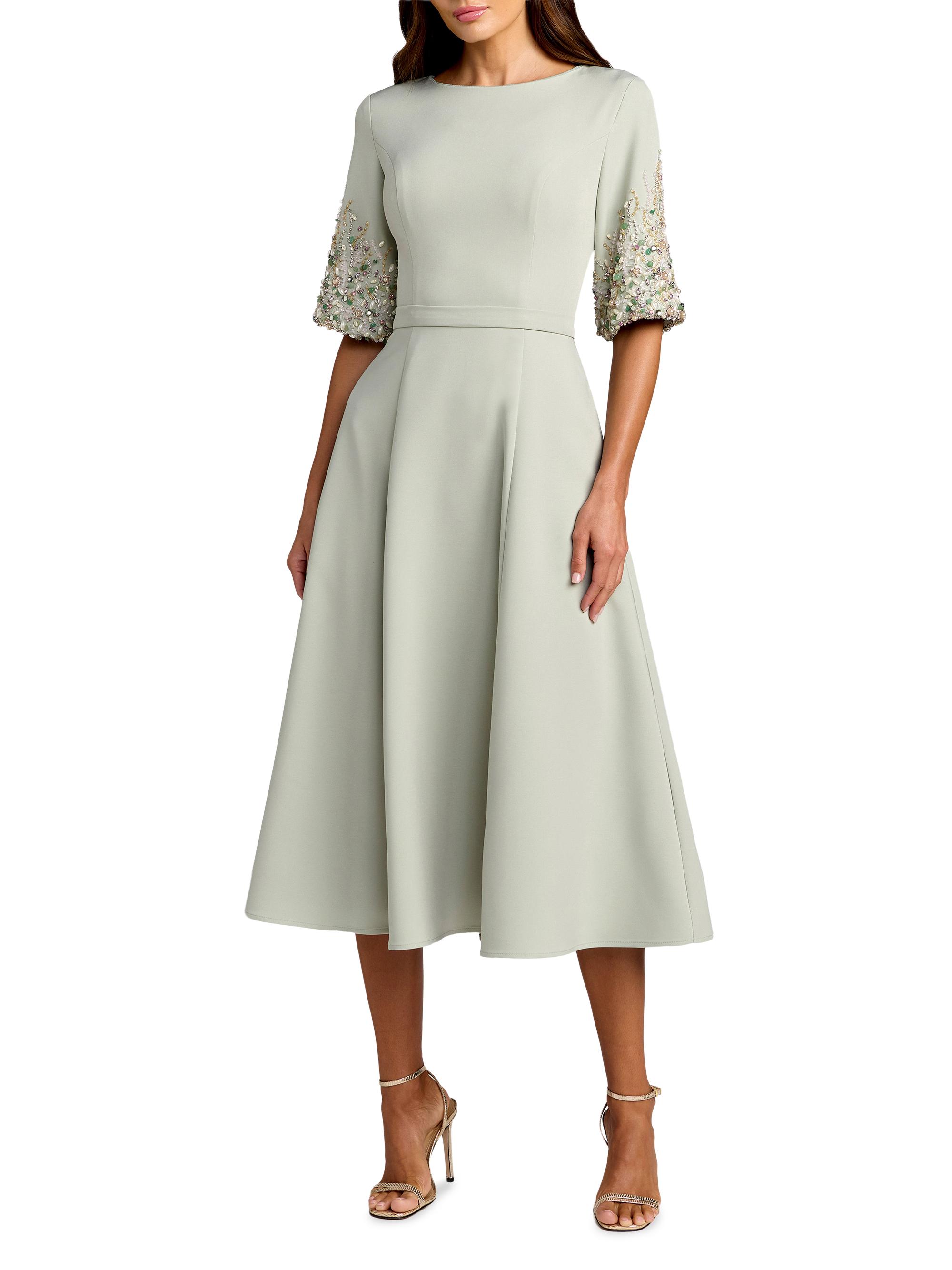 Mac Duggal Women's Embellished Sleeve Tea-Length Cocktail Dress - Sage