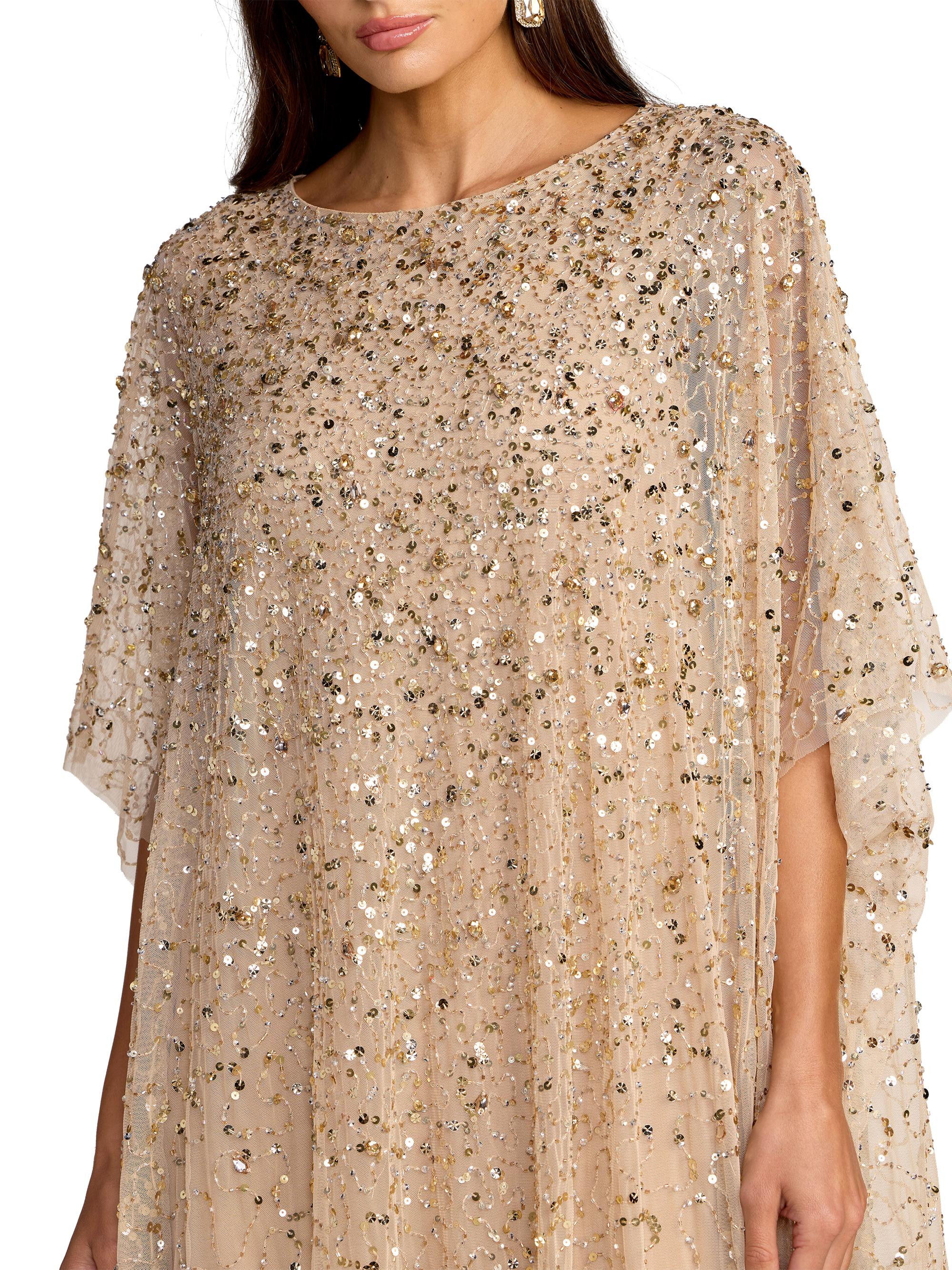 Mac Duggal Women's Embellished Mesh Caftan Maxi Dress - Gold | Thumbnail 3
