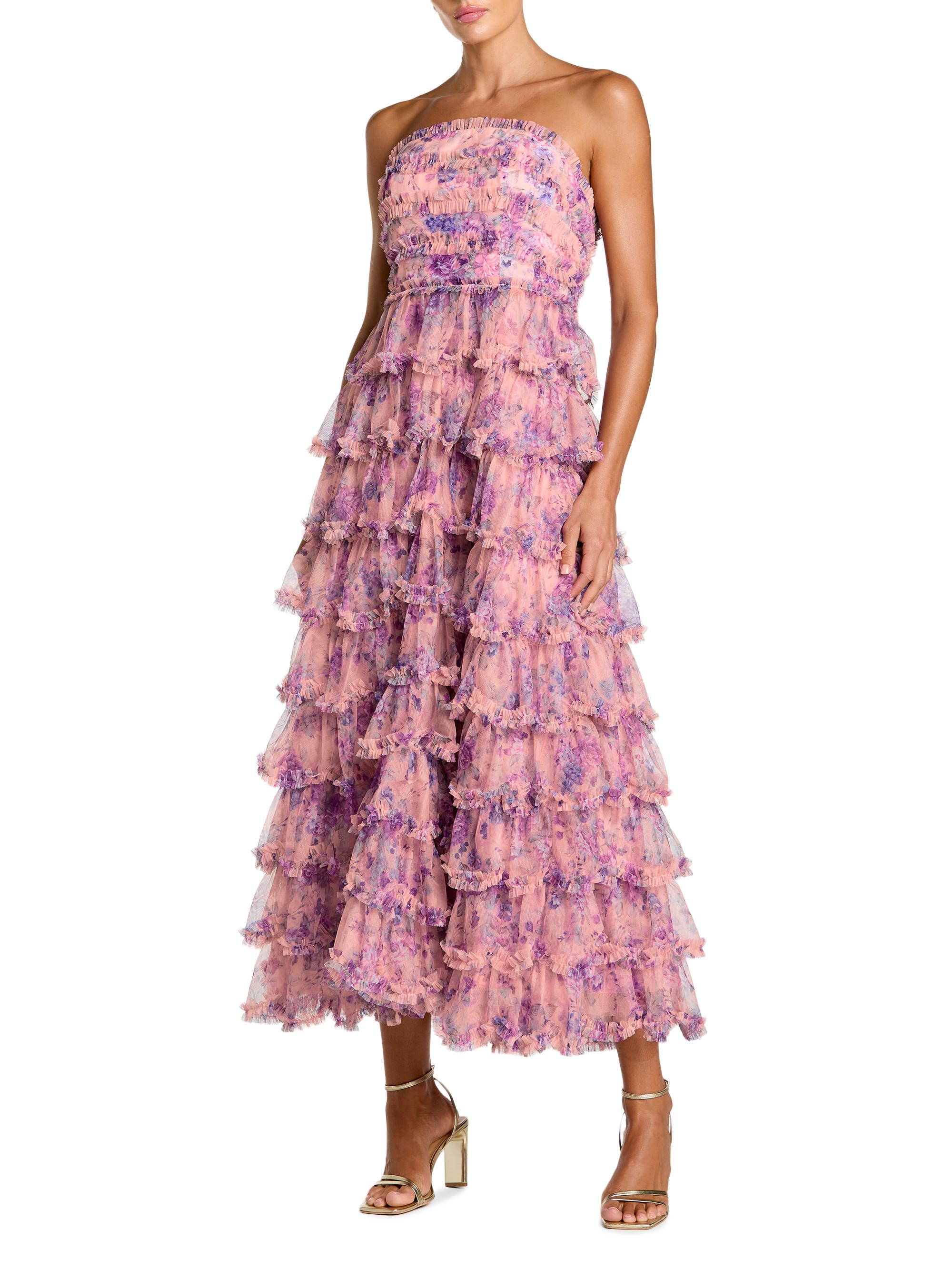Mac Duggal Women's Floral Ruffled Strapless A-Line Midi-Dress - Orchid Multi