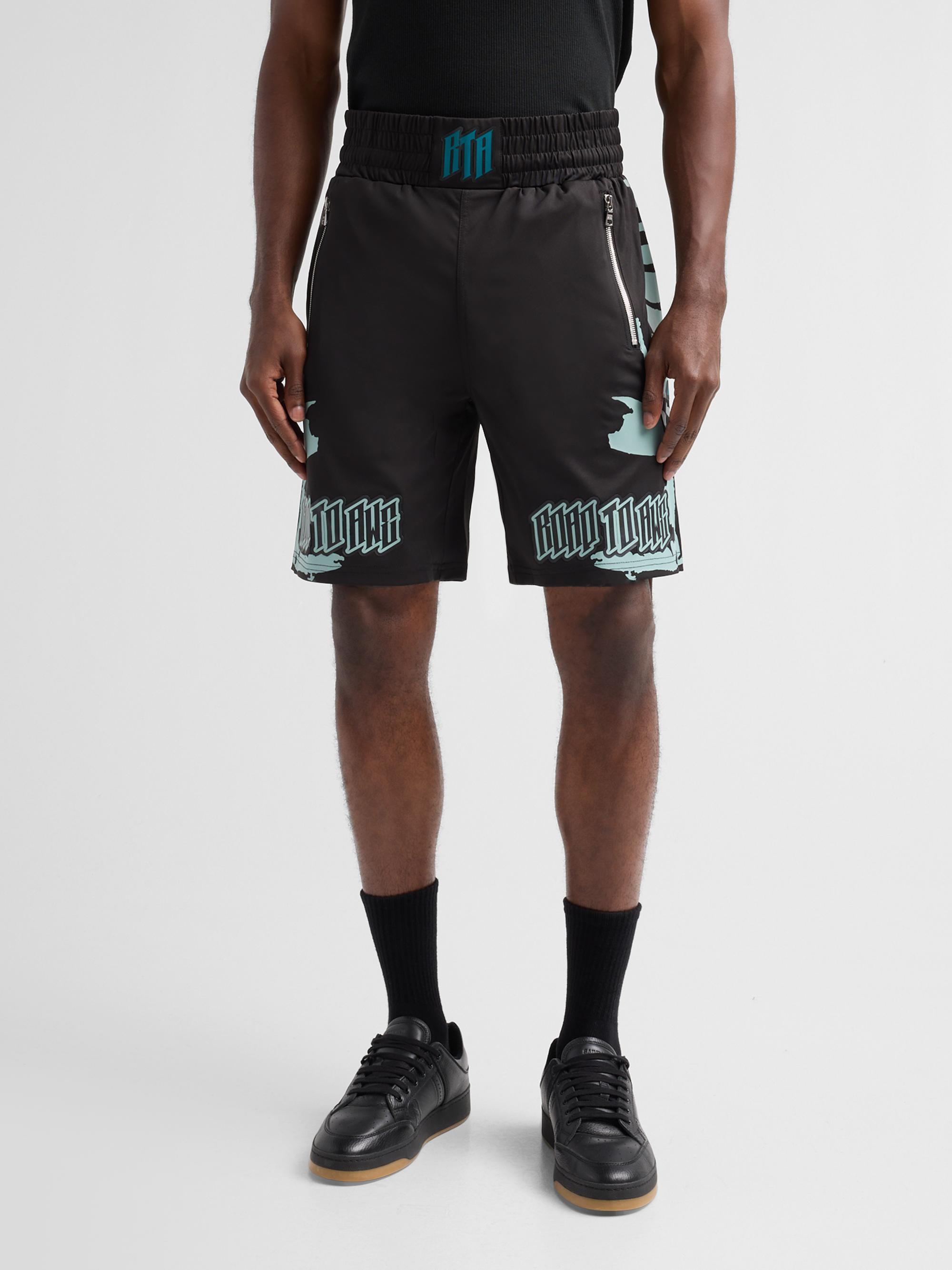 RTA Men's Chaparral Udo Elasticized Boxing Shorts - Black Light Teal | Thumbnail 4