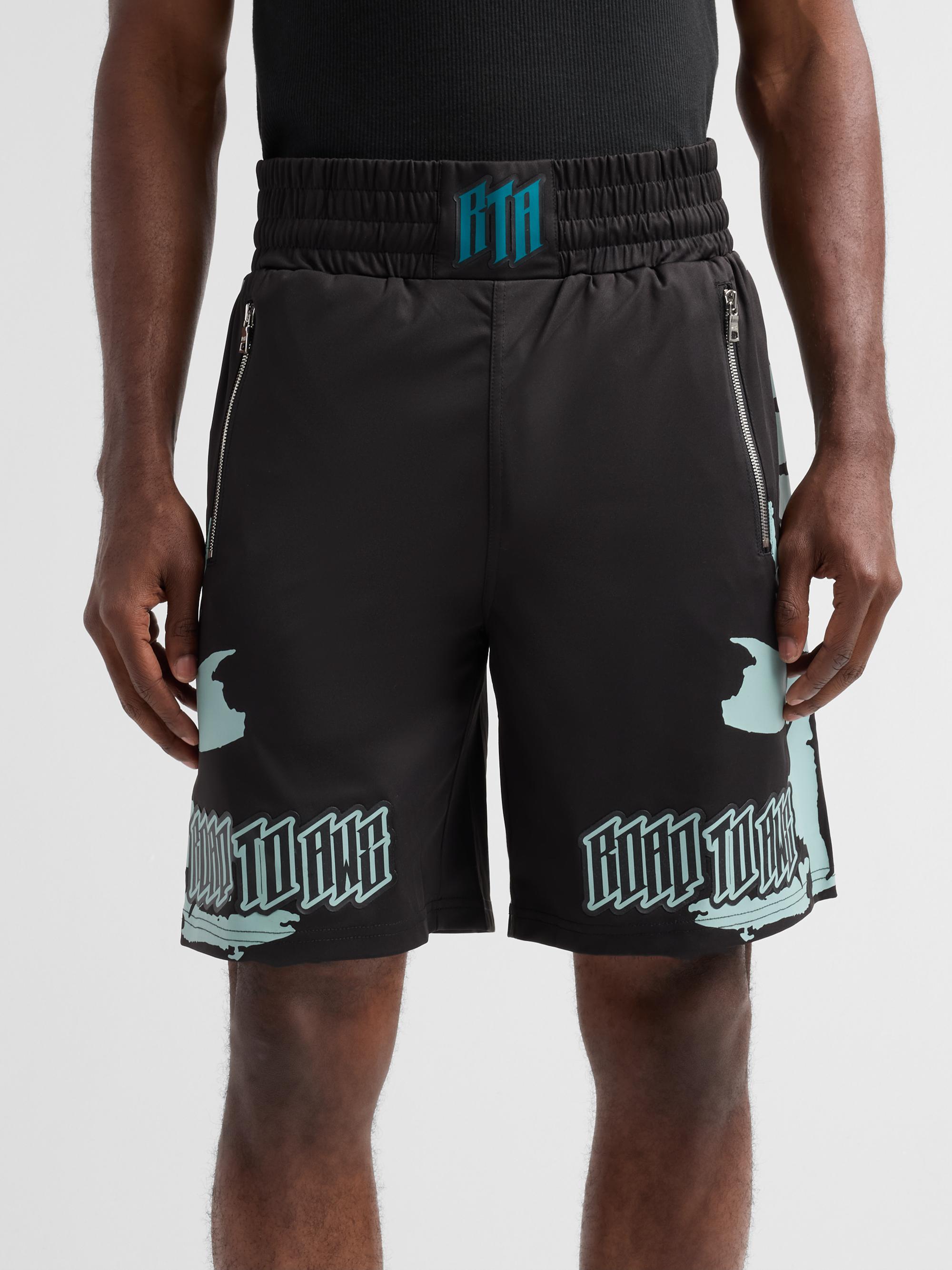 RTA Men's Chaparral Udo Elasticized Boxing Shorts - Black Light Teal | Thumbnail 5
