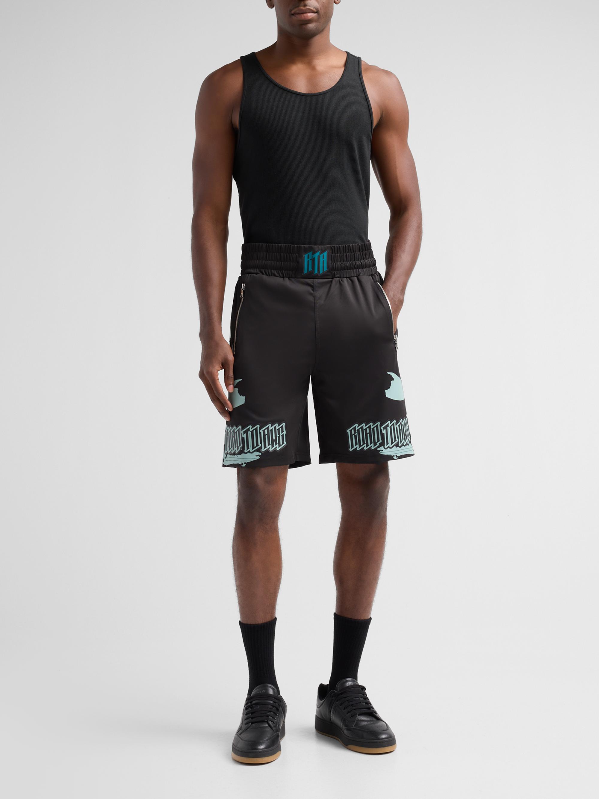 RTA Men's Chaparral Udo Elasticized Boxing Shorts - Black Light Teal | Thumbnail 2