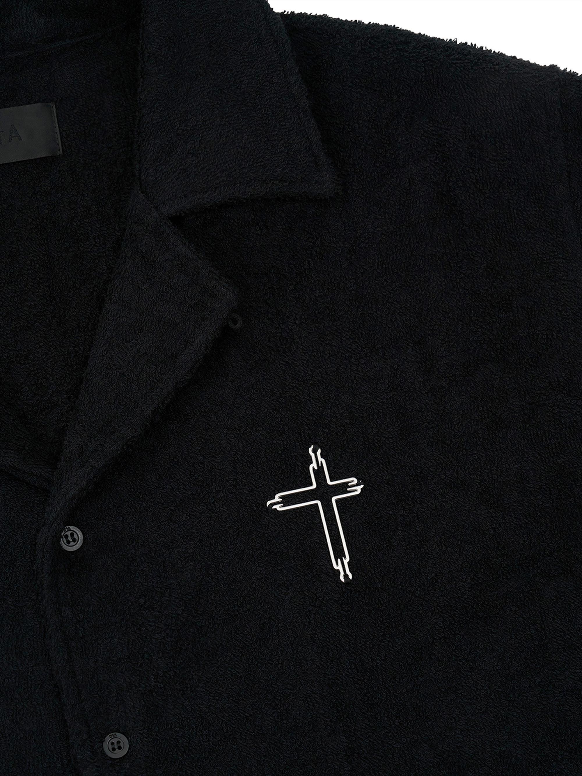 RTA Men's Chaparral Nathan Cotton Oversized Camp Shirt - Black | Thumbnail 3