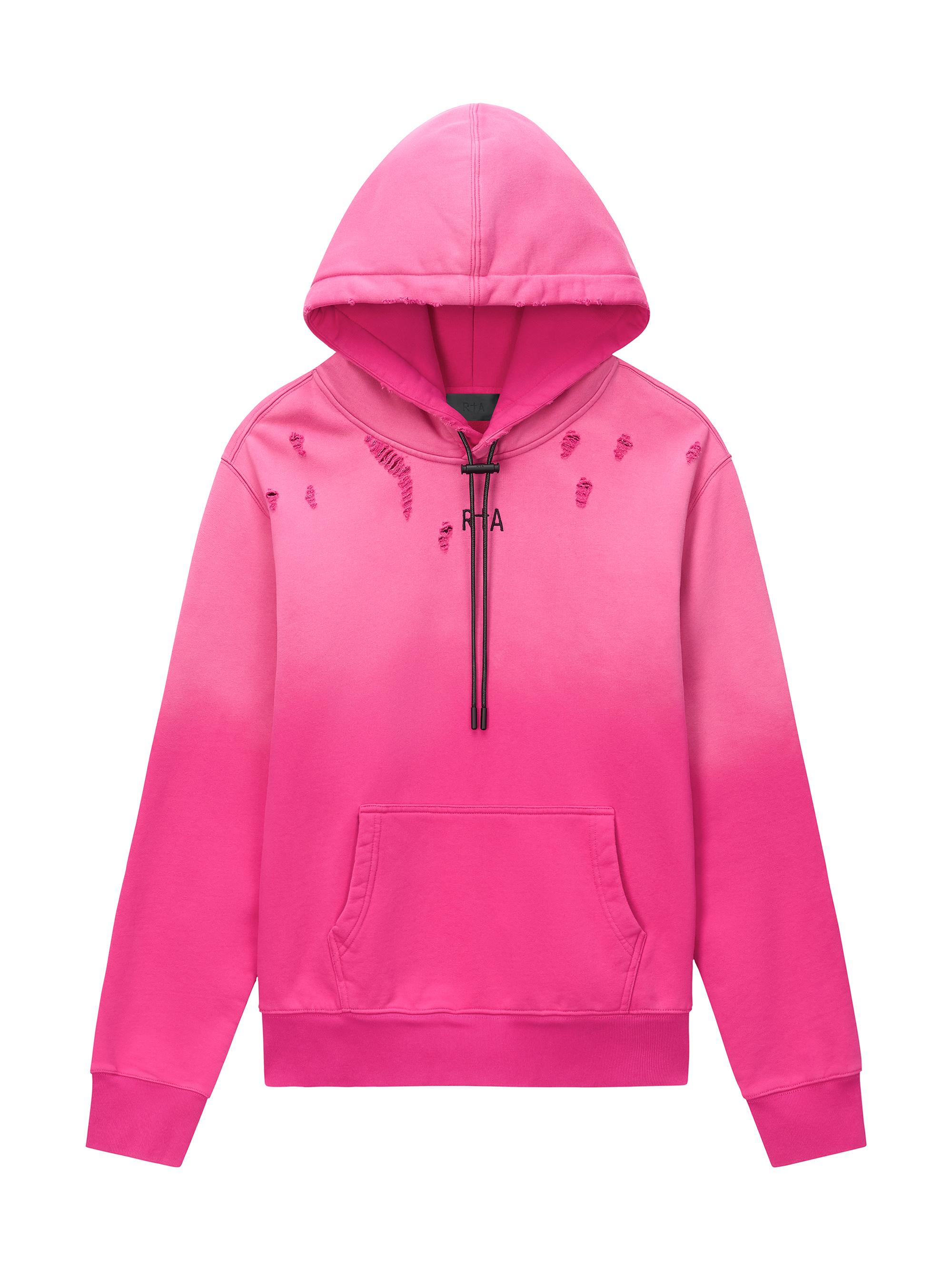 RTA Men's Chaparral Dion Ombré Cotton Distressed Hoodie - Vintage Fuchsia