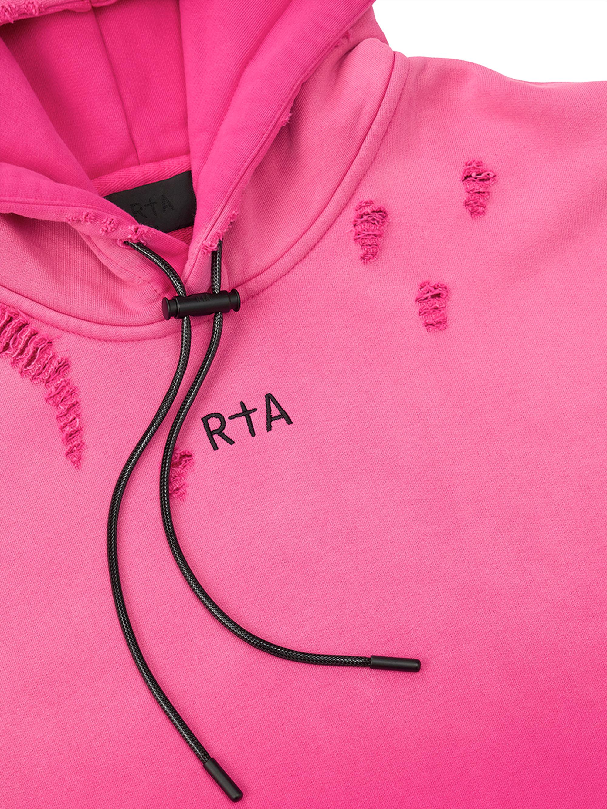 RTA Men's Chaparral Dion Ombré Cotton Distressed Hoodie - Vintage Fuchsia | Thumbnail 3