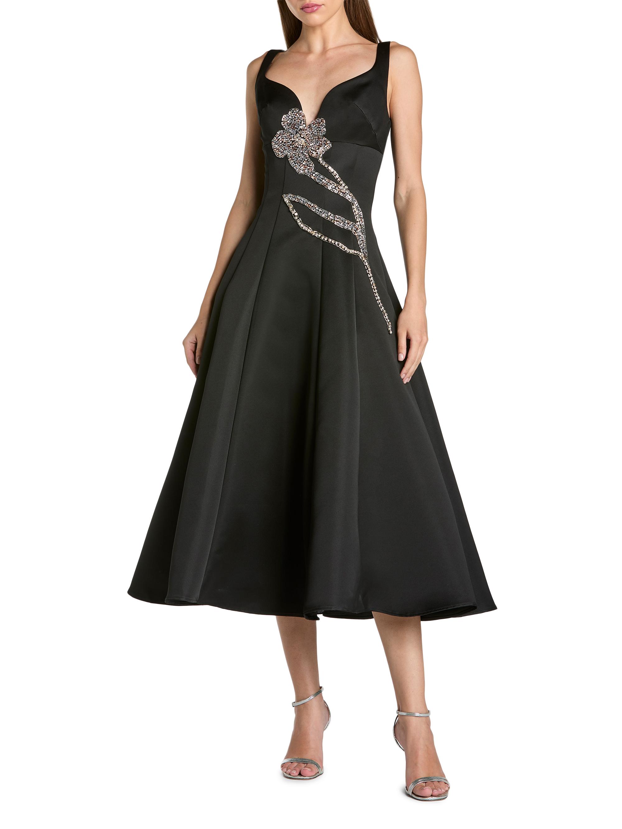 Mac Duggal Women's Embellished Floral Satin Midi-Dress - Black Gold