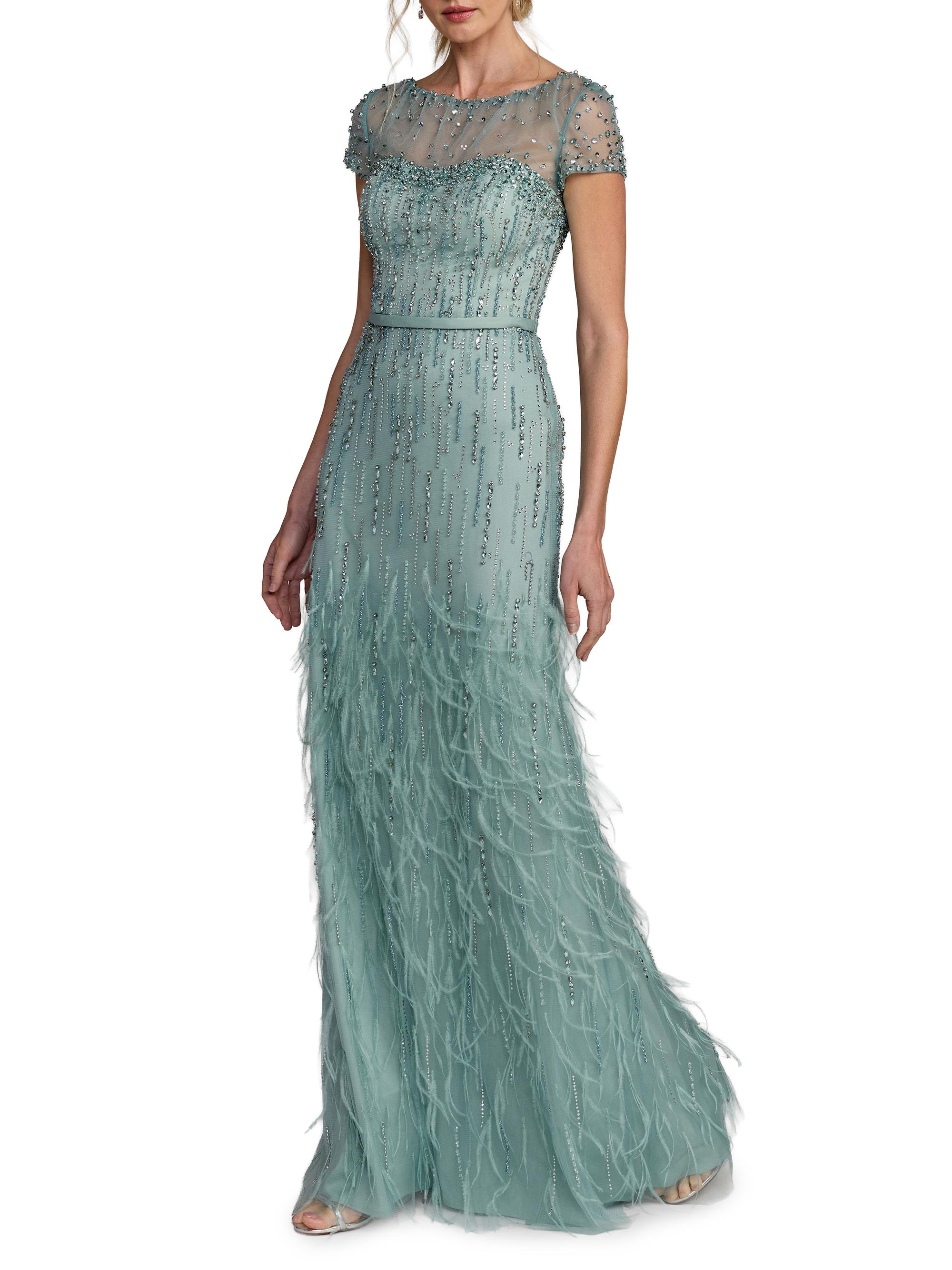 Mac Duggal Women's Embellished Illusion Mesh A-Line Gown - Seafoam