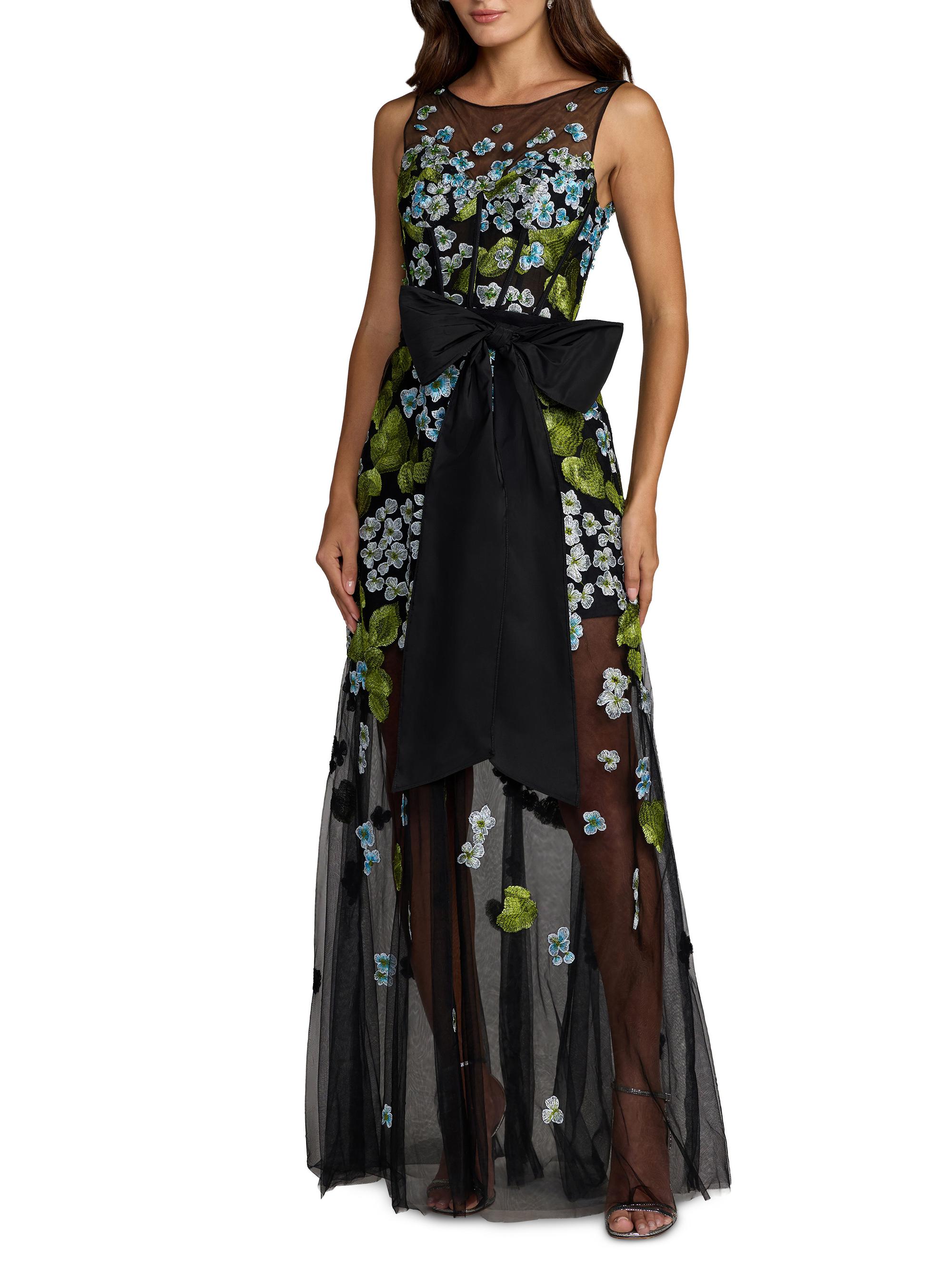 Mac Duggal Women's Floral Embroidered Bow Appliqué Mesh Gown - Blue Multi