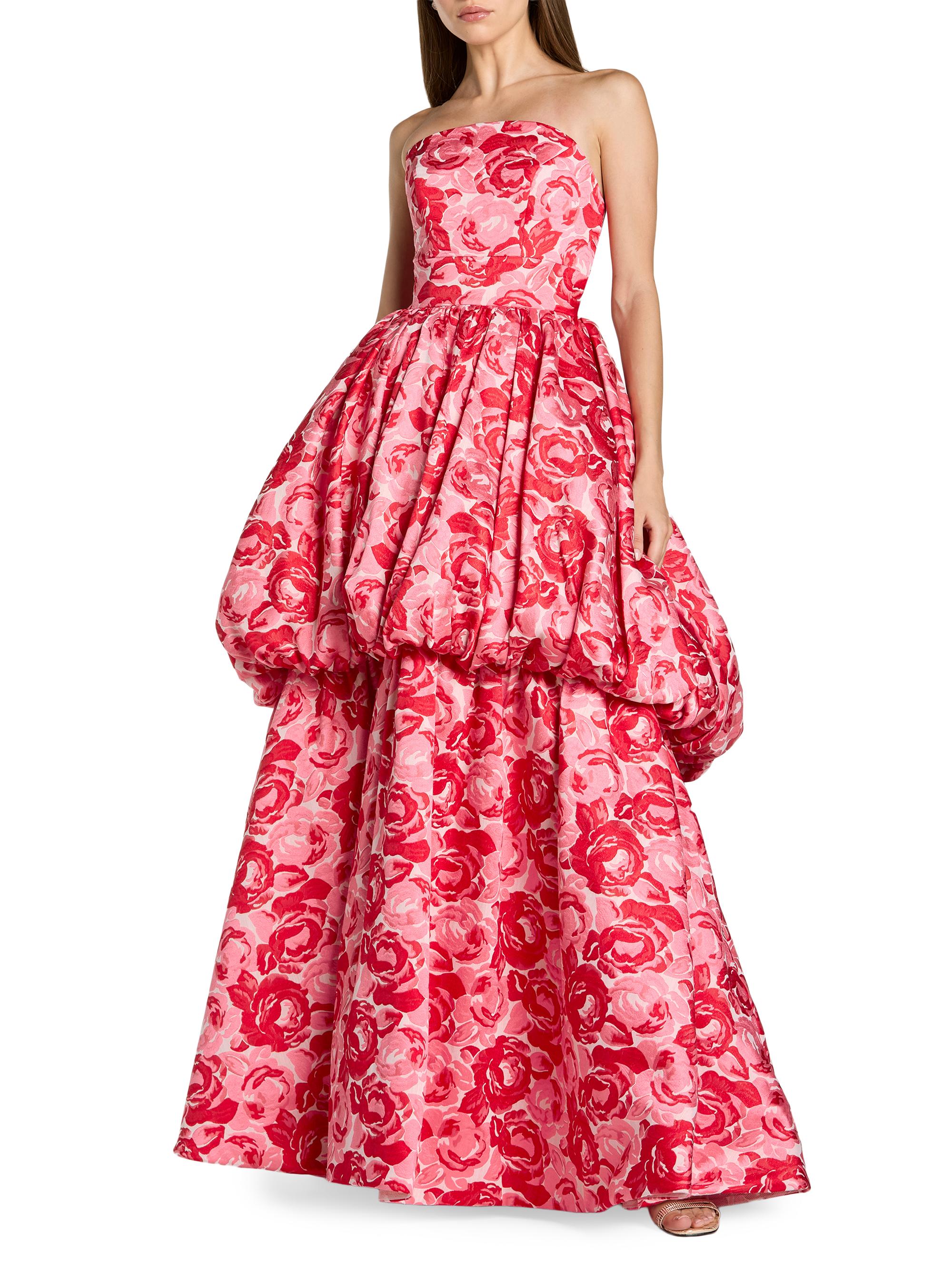 Mac Duggal Women's Floral Brocade Bubble Hem Strapless Gown - Pink Multi