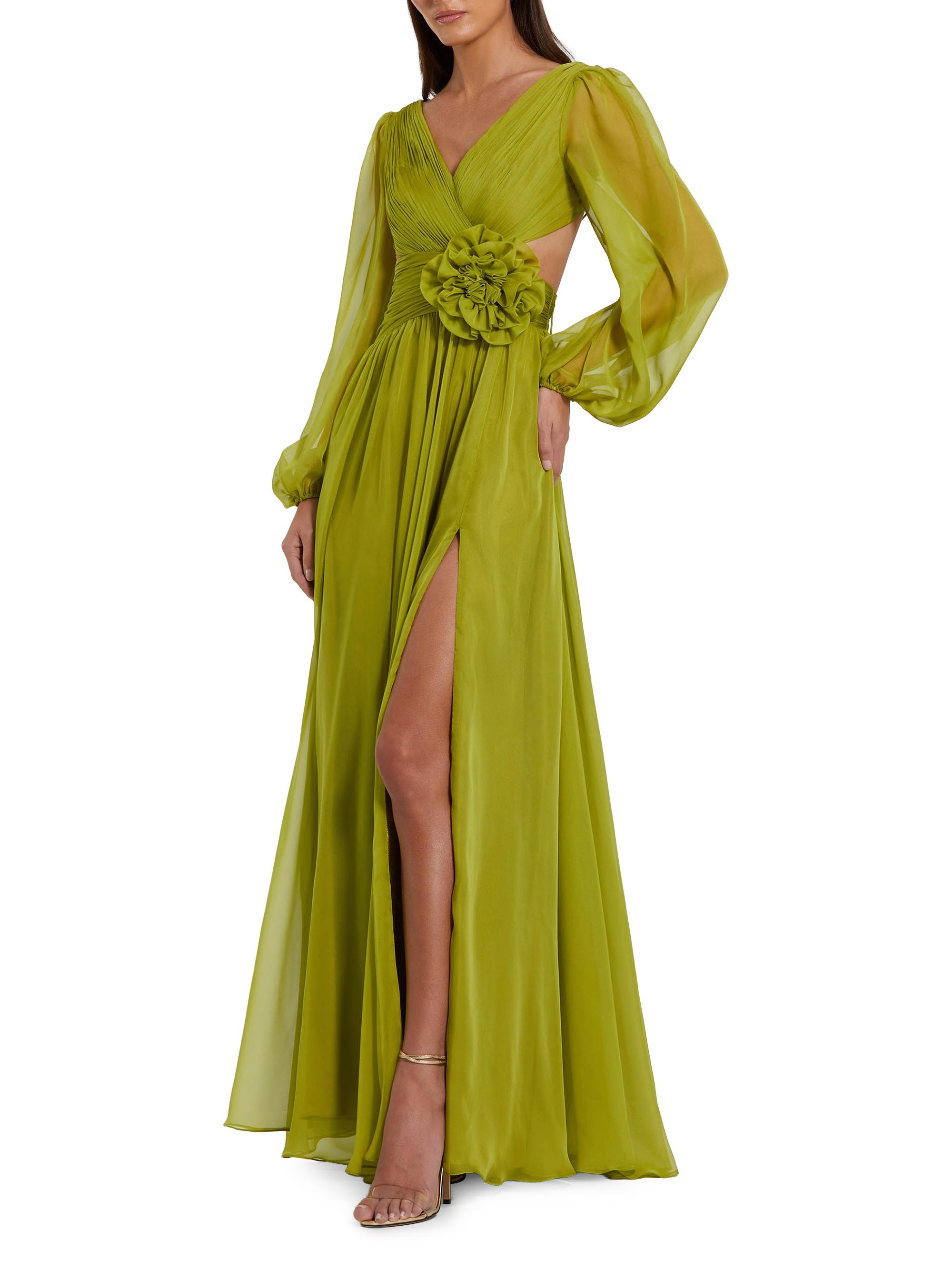 Mac Duggal Women's Ruched Chiffon A-Line Gown - Apple Green
