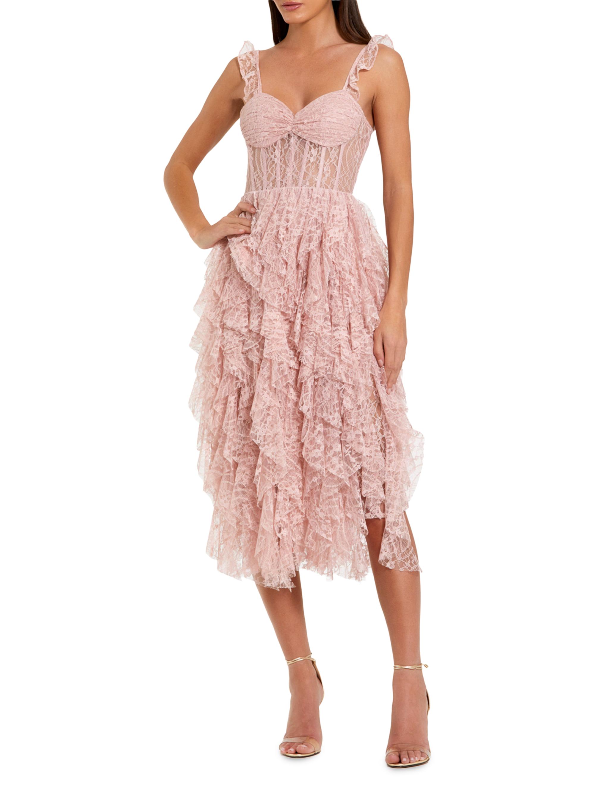 Mac Duggal Women's Lace Ruffled A-Line Midi-Dress - Blush