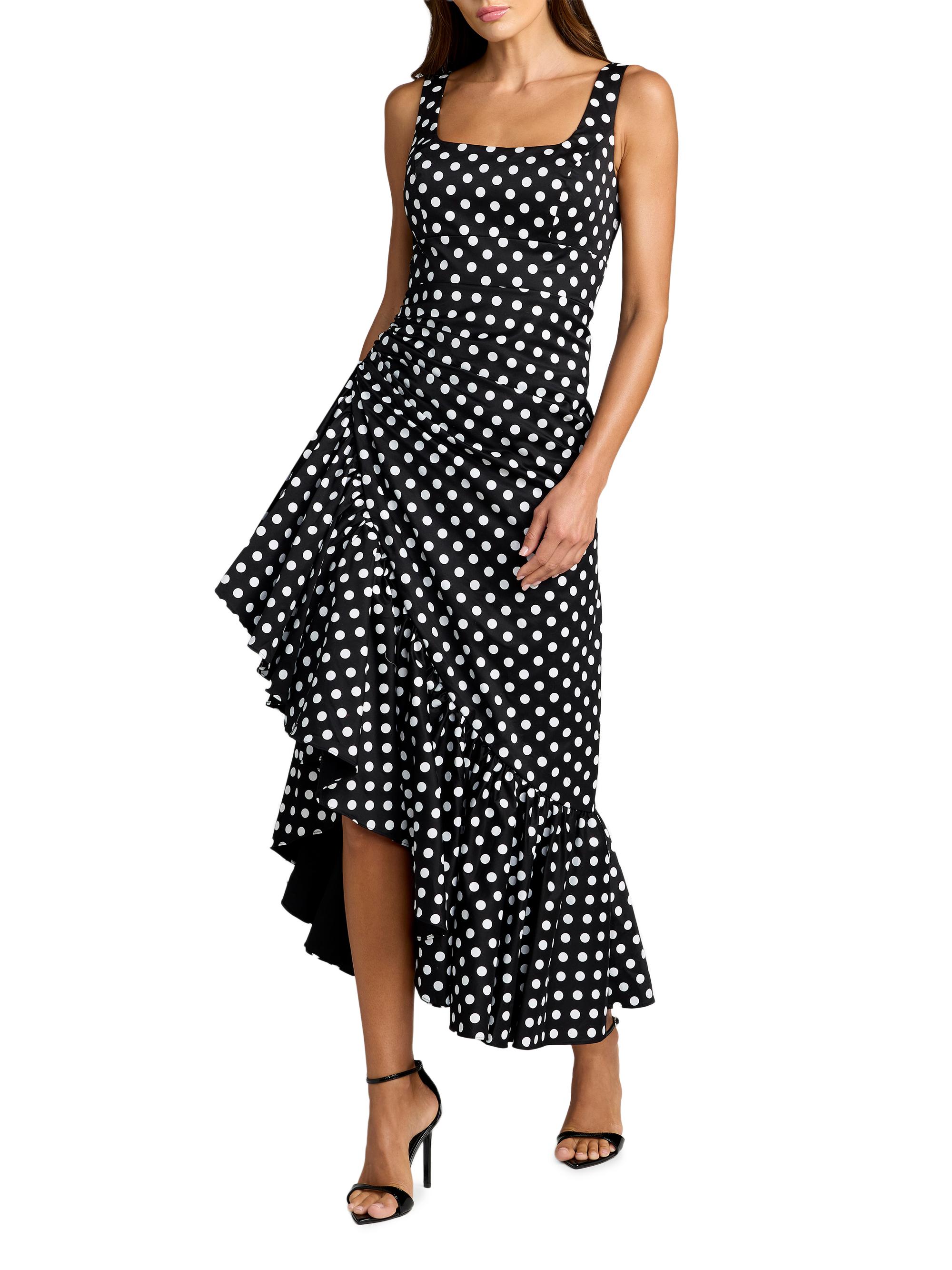 Mac Duggal Women's Asymmetric Ruffle Polka Dot Maxi Dress - Black