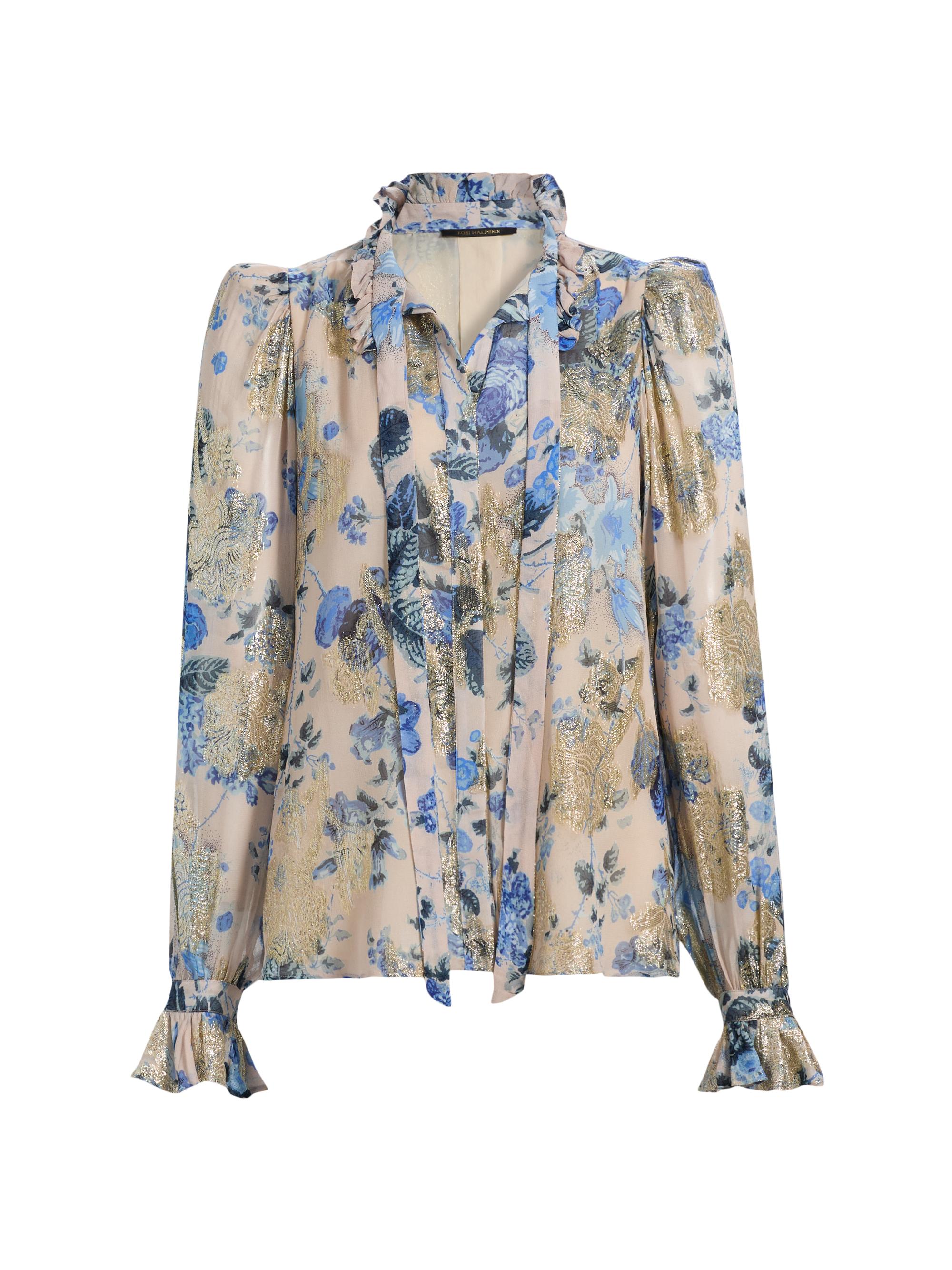 Kobi Halperin Women's Josie Metallic Floral Ruffle Blouse - Blue Multi