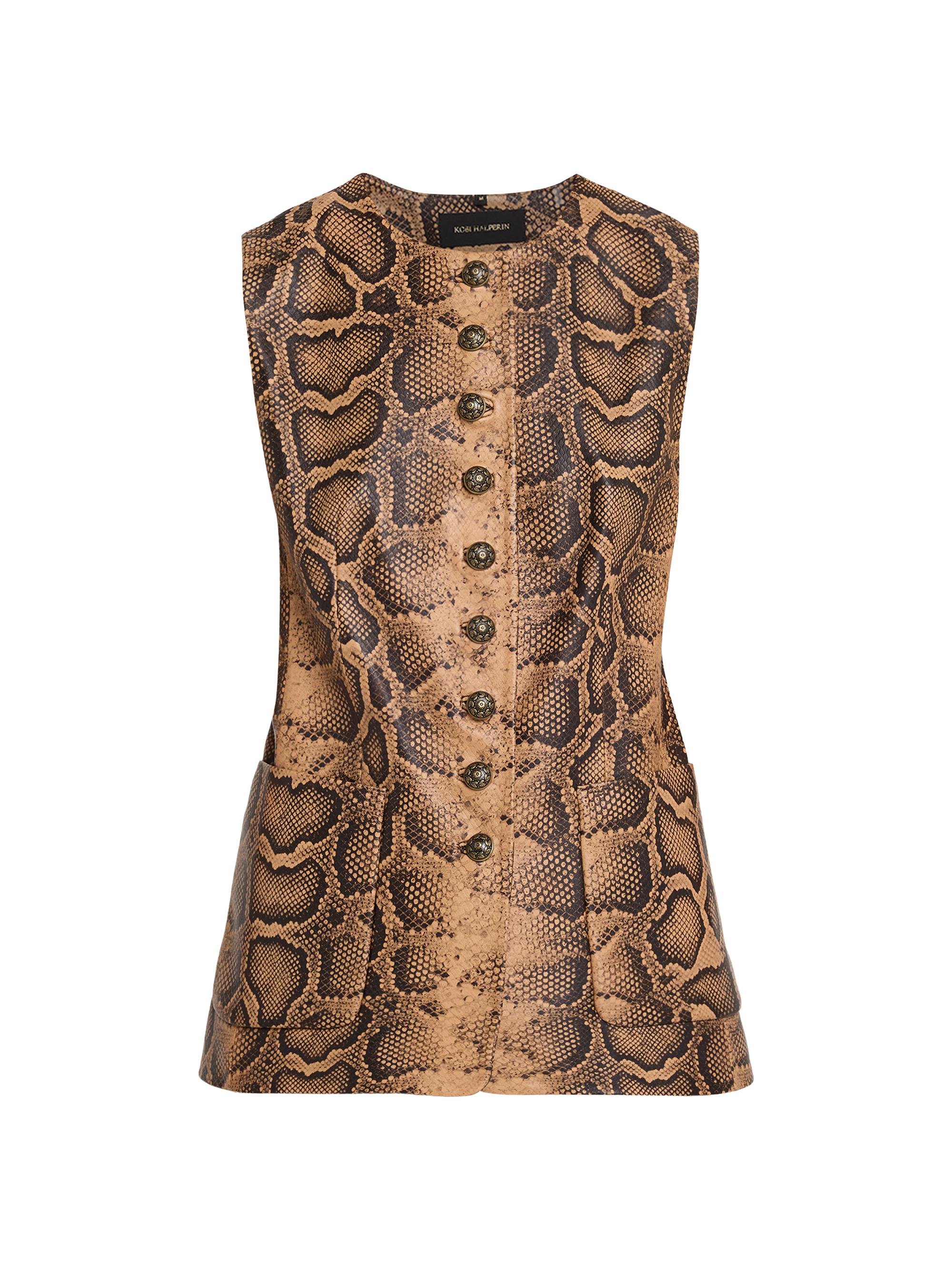 Kobi Halperin Women's Abi Snakeskin-Print Leather Vest - Tannin Multi