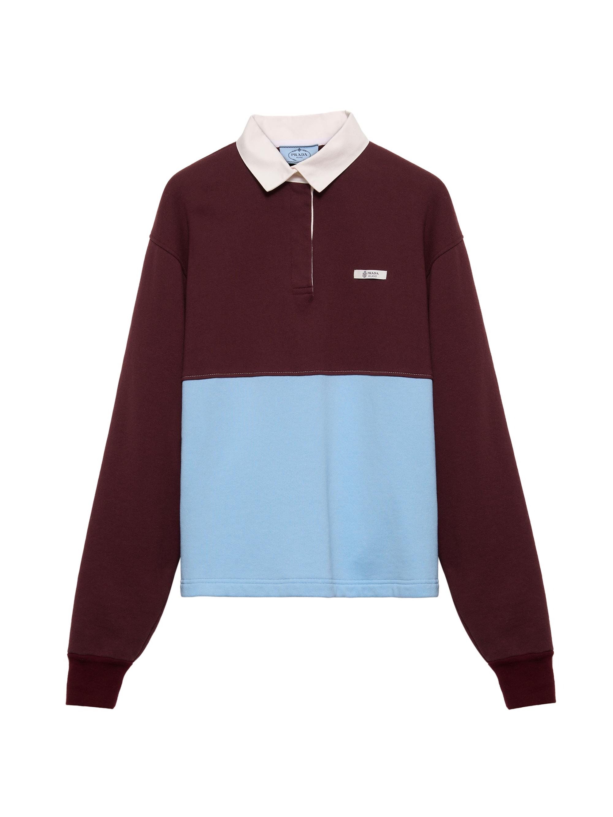 Prada Women's Long-Sleeved Cotton Fleece Polo Shirt - Dark Red