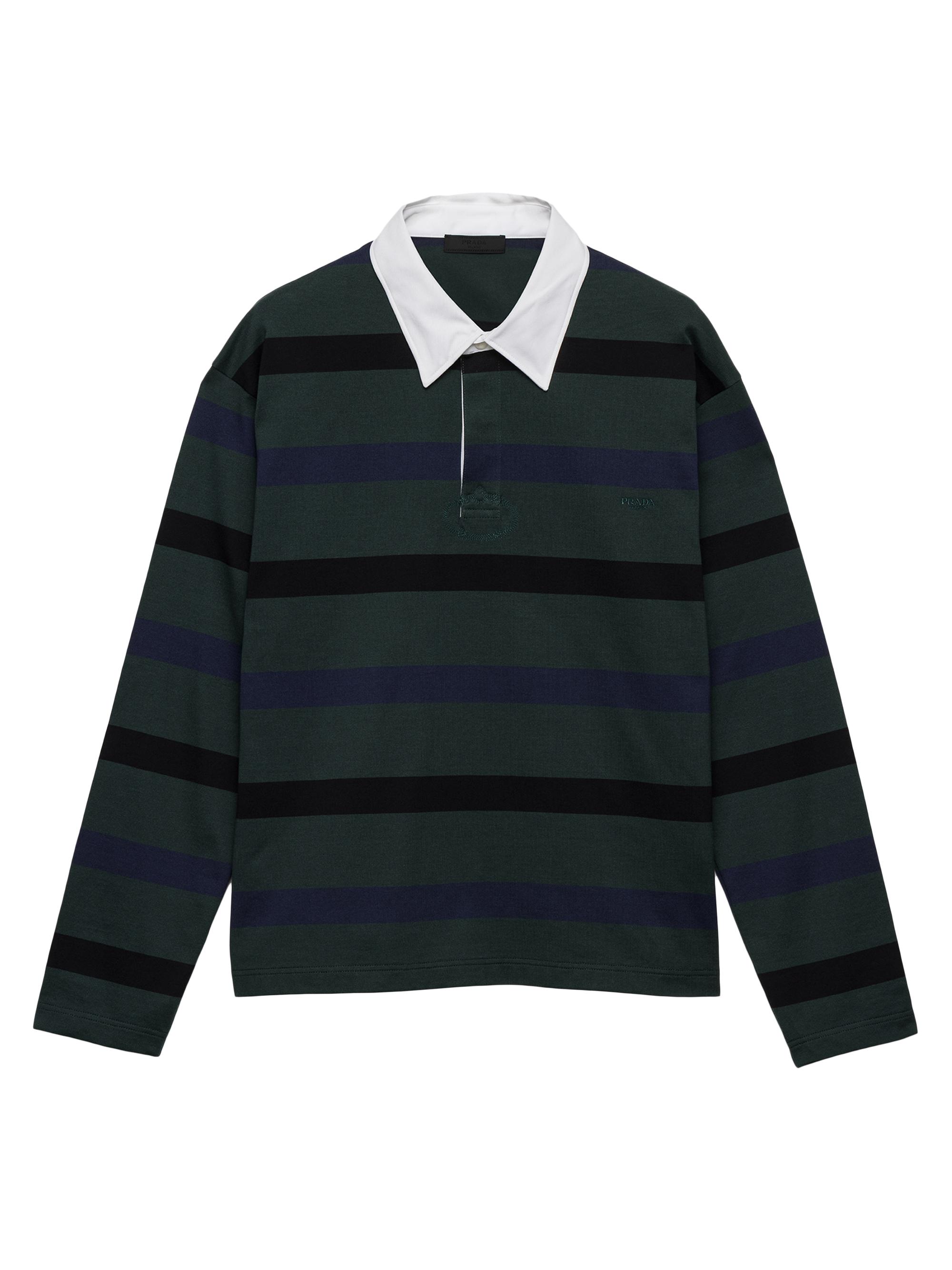 Prada Men's Long-Sleeved Cotton Polo Shirt - Green