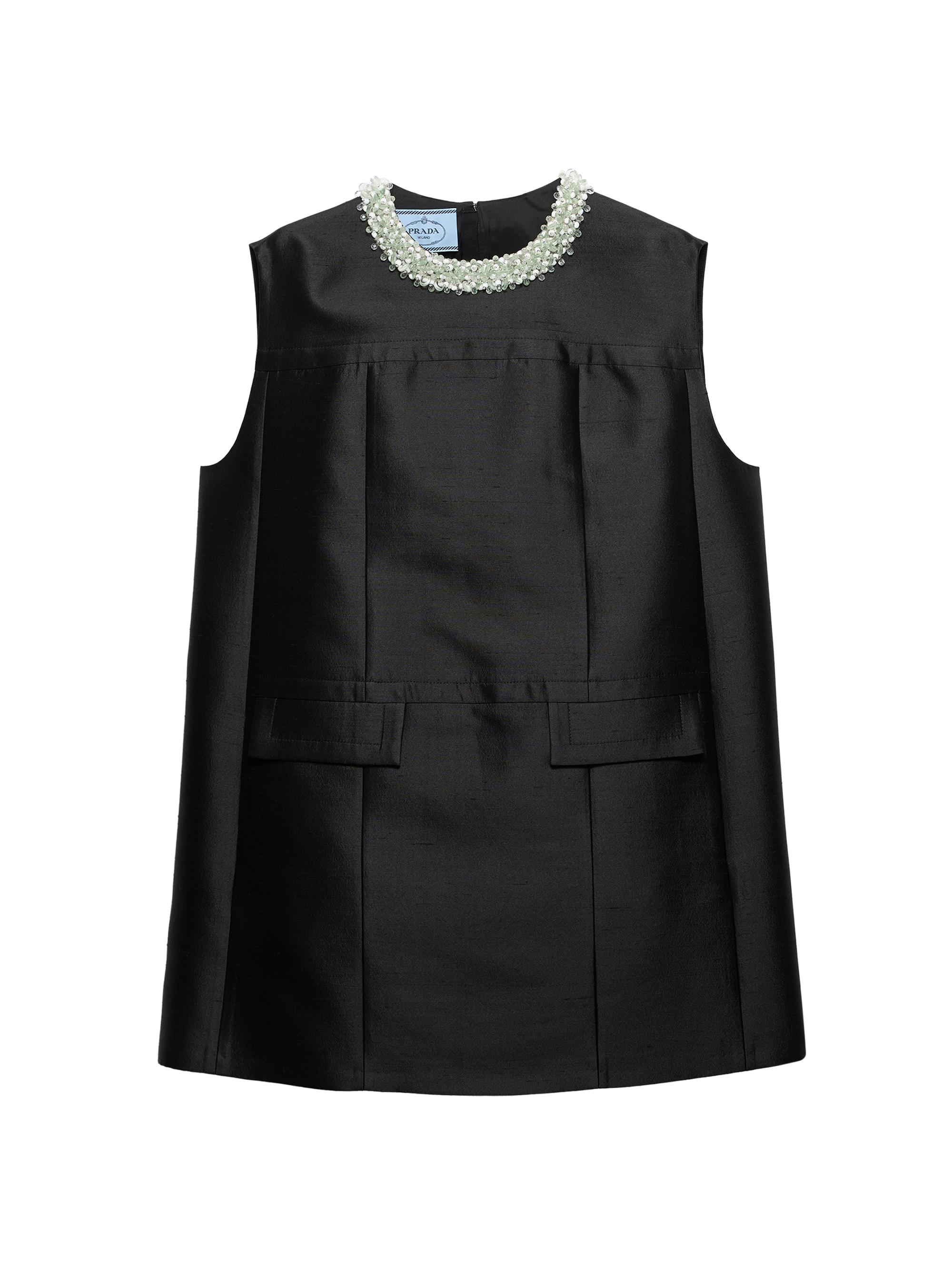 Prada Women's Embroidered Double Shantung Dress - Black