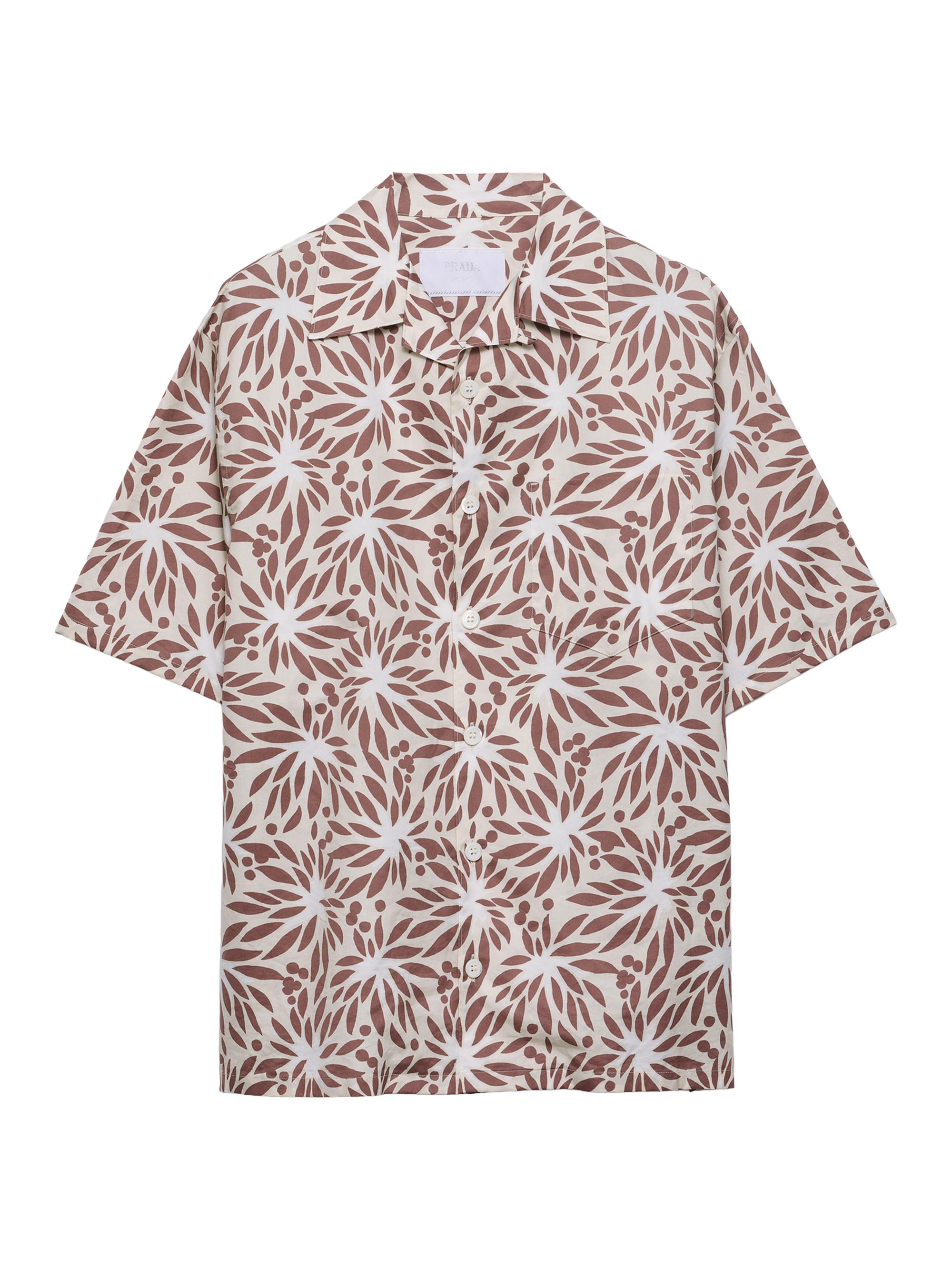 Prada Men's Printed Cotton Bowling Shirt - Beige Khaki