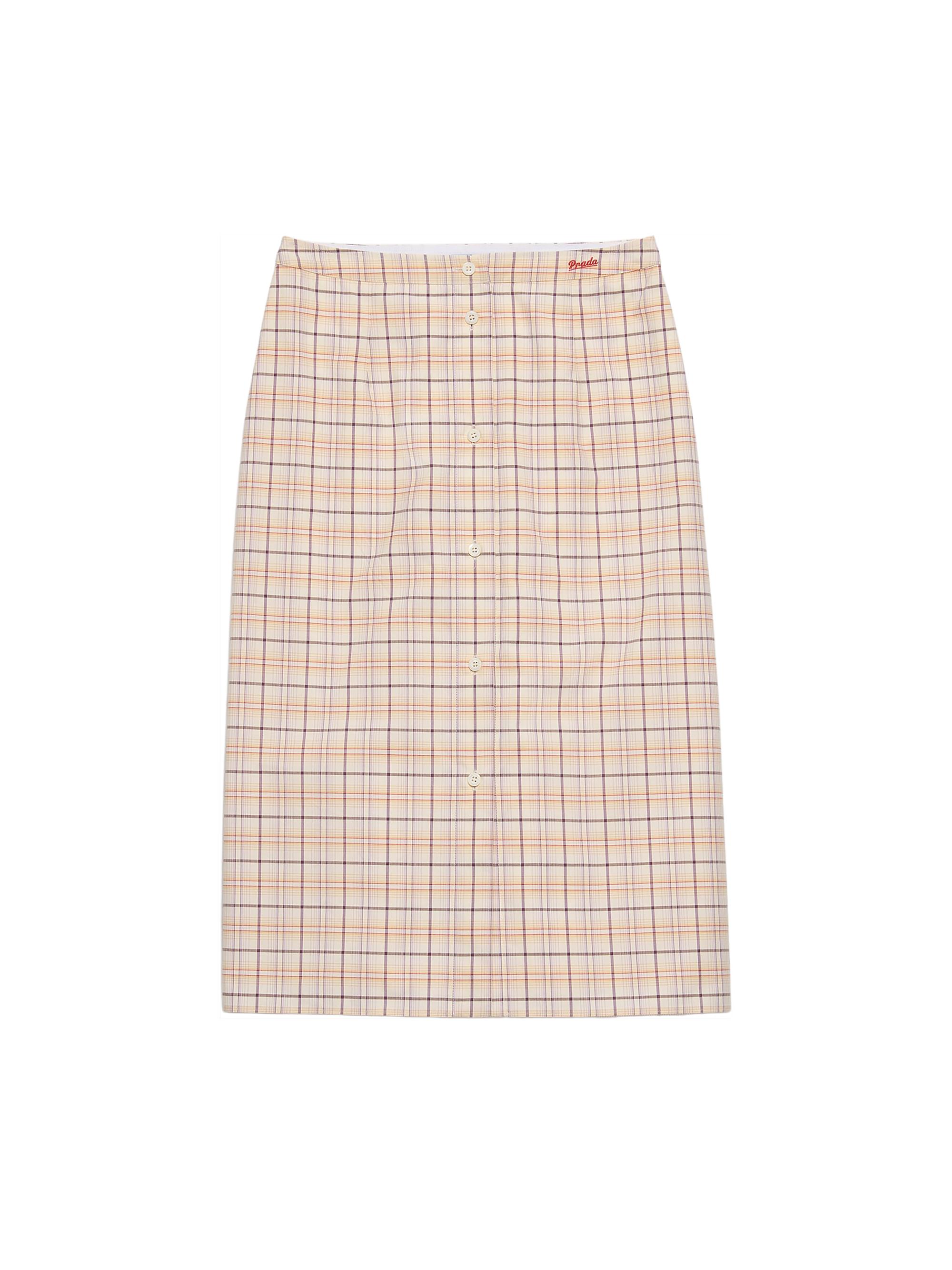 Prada Women's Checked Cotton Poplin Pencil Skirt - Beige Khaki