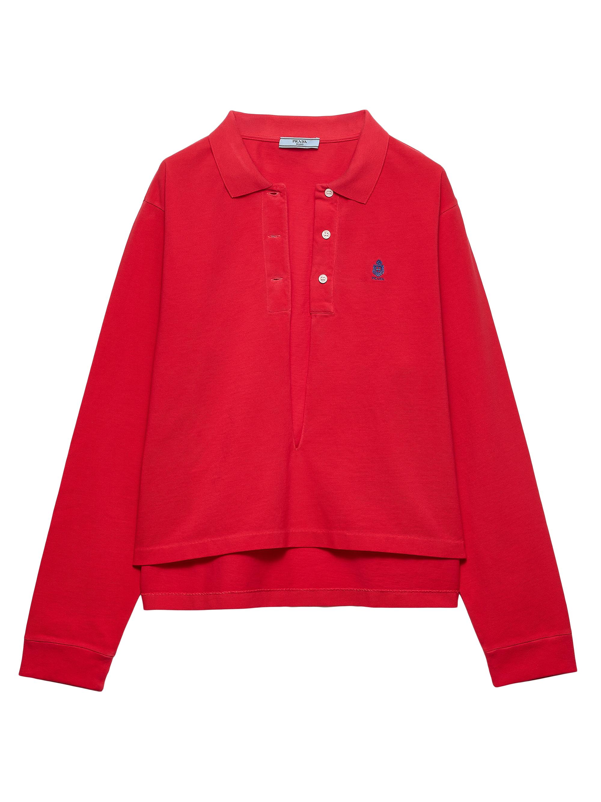 Prada Women's Long-Sleeved Cotton Pique Polo Shirt - Red