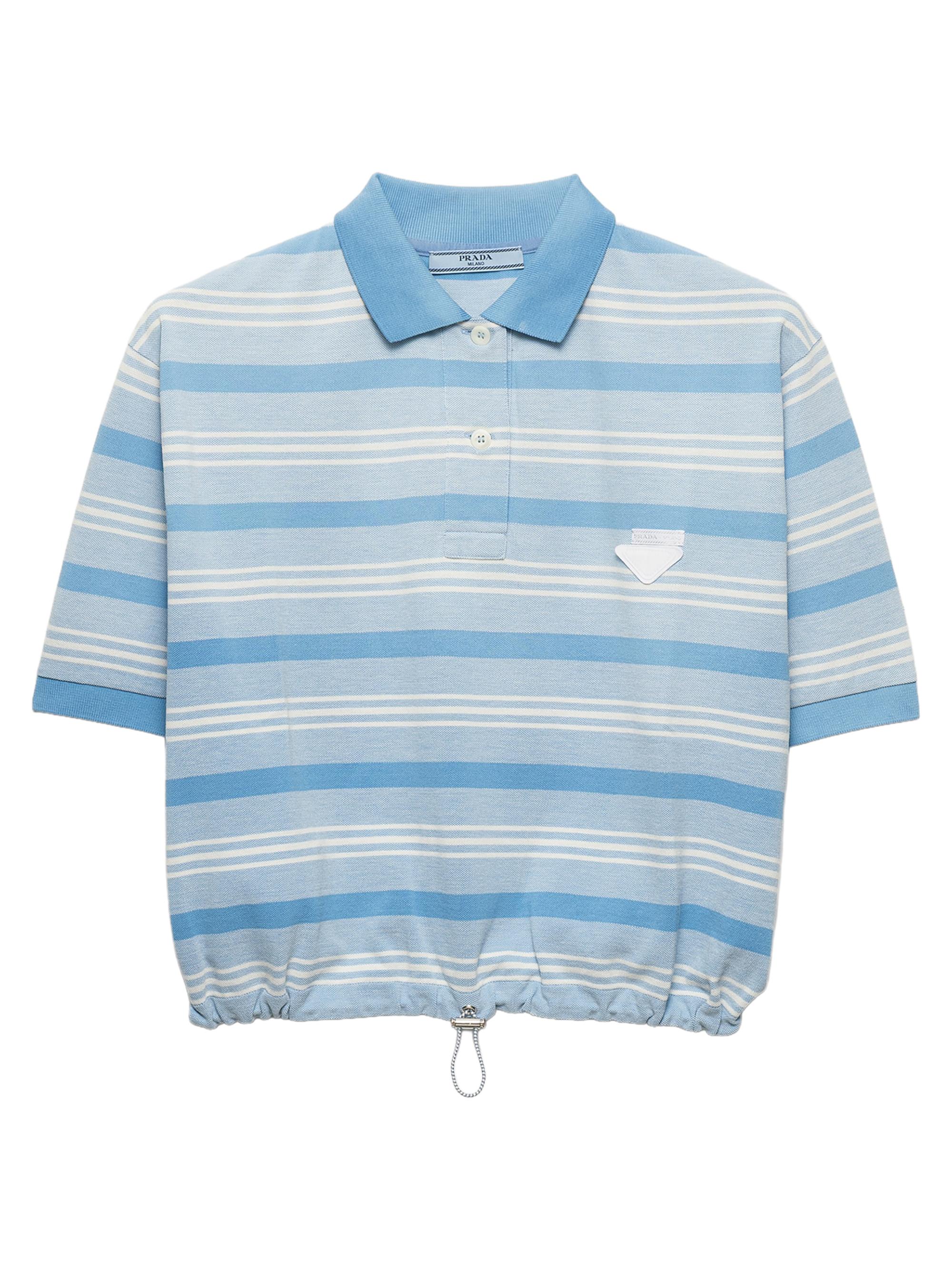 Prada Women's Striped Print Pique Polo Shirt - Blue