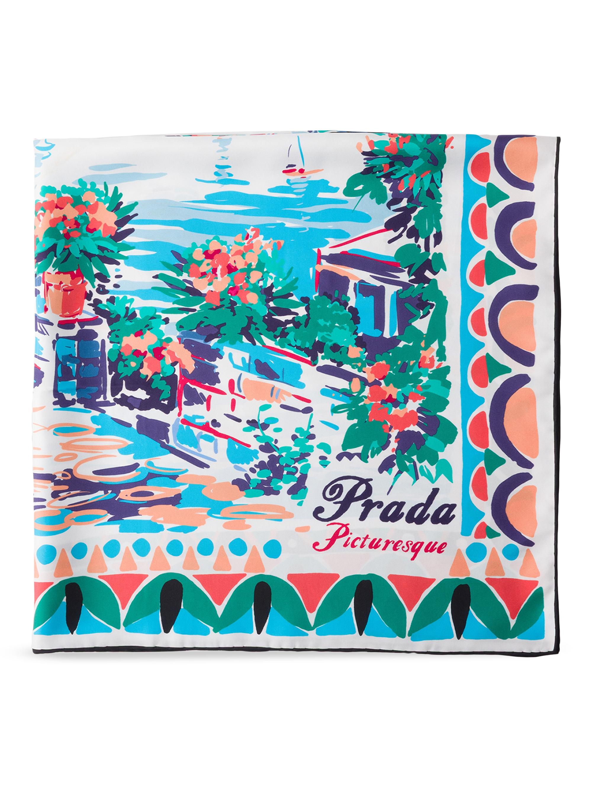 Prada Women's Printed Silk Twill Scarf - Blue