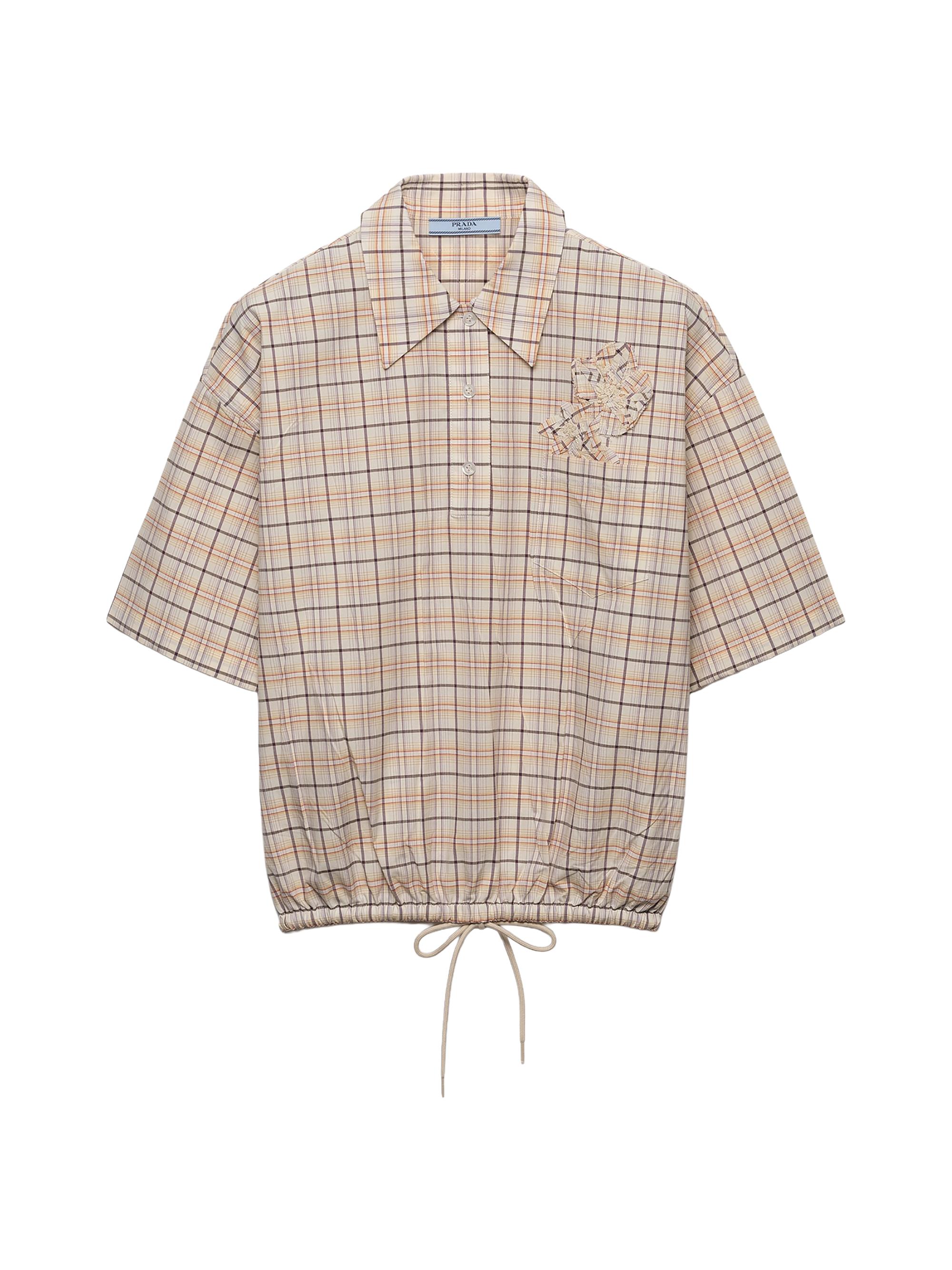 Prada Women's Embroidered Checked Poplin Top - Beige Khaki