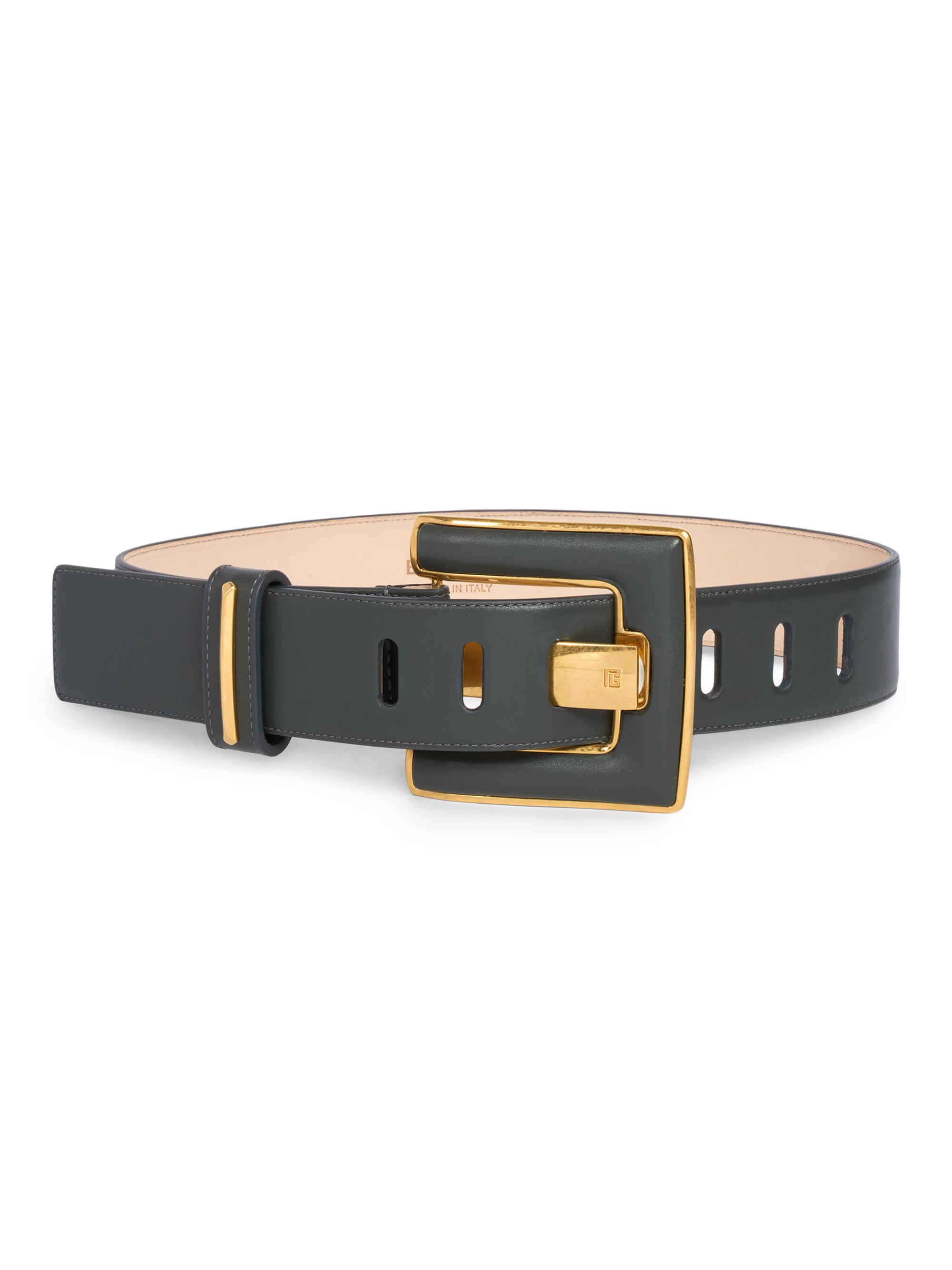 Balmain Women's Anthem Thick Leather Belt - Kaki Fonce - Women's Accessories