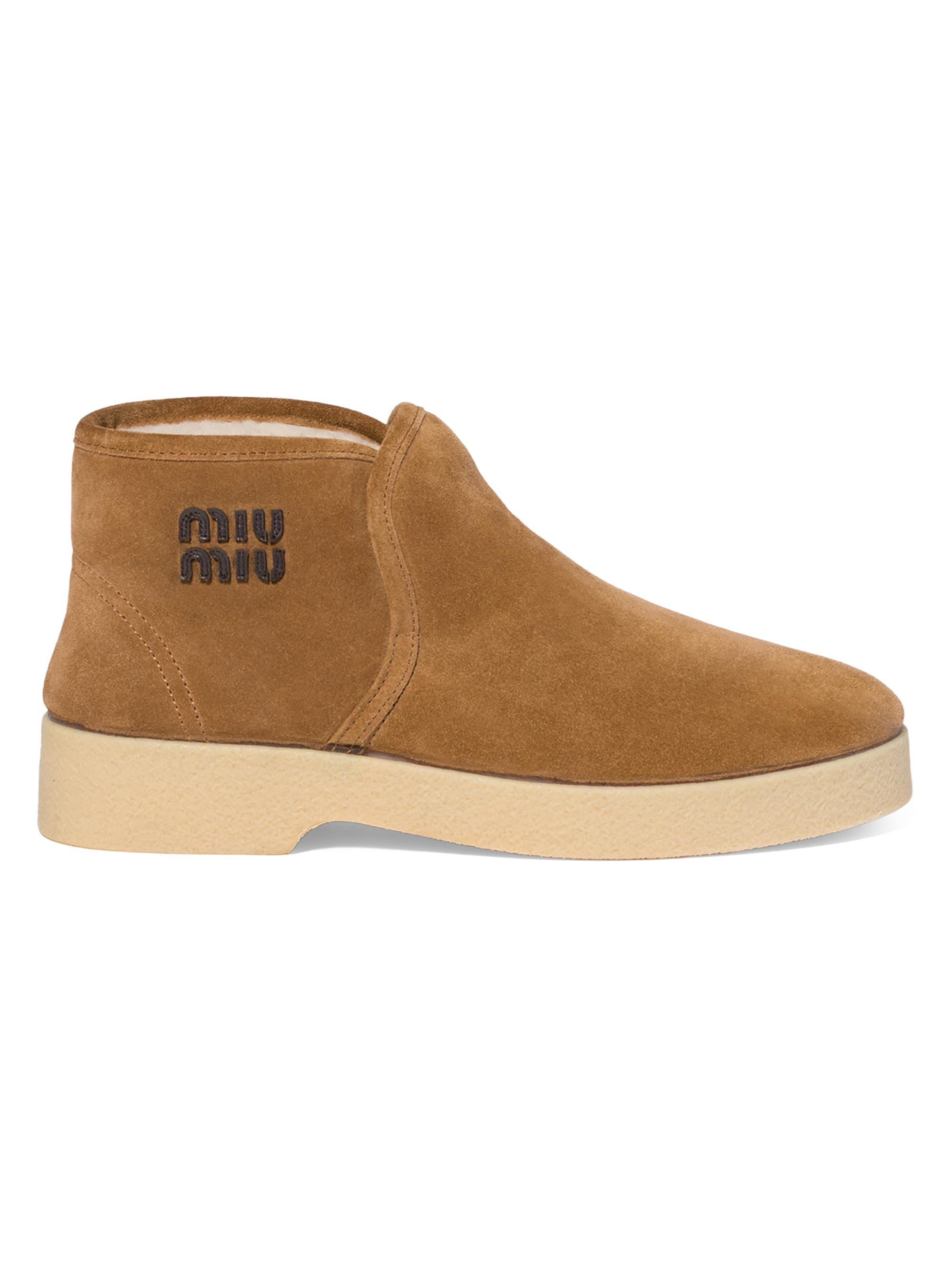 Miu Miu Women's Suede and Shearling Slip-On Booties - Brown