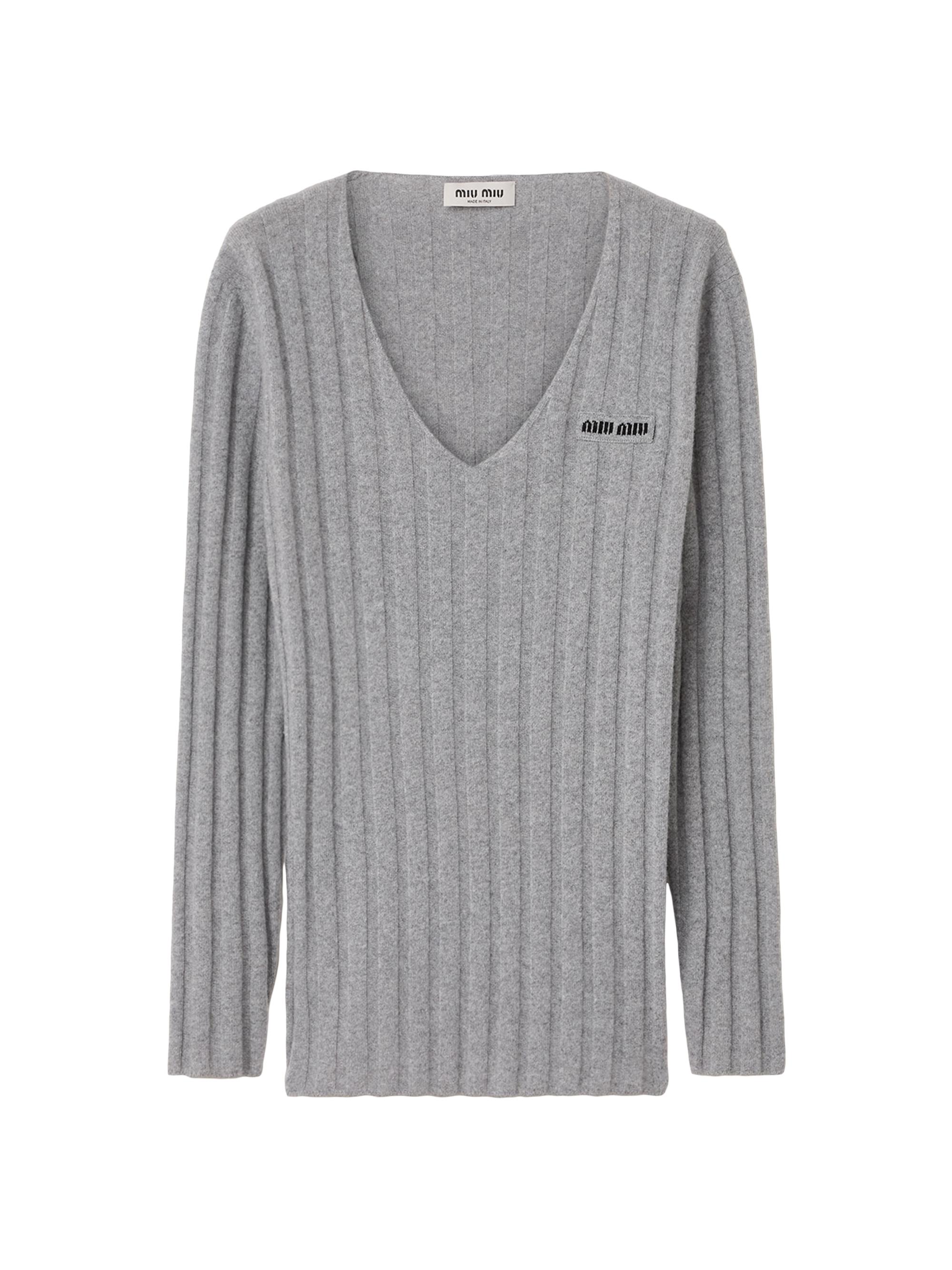 Miu Miu Women's Wool and Cashmere V-Neck Sweater - Grey