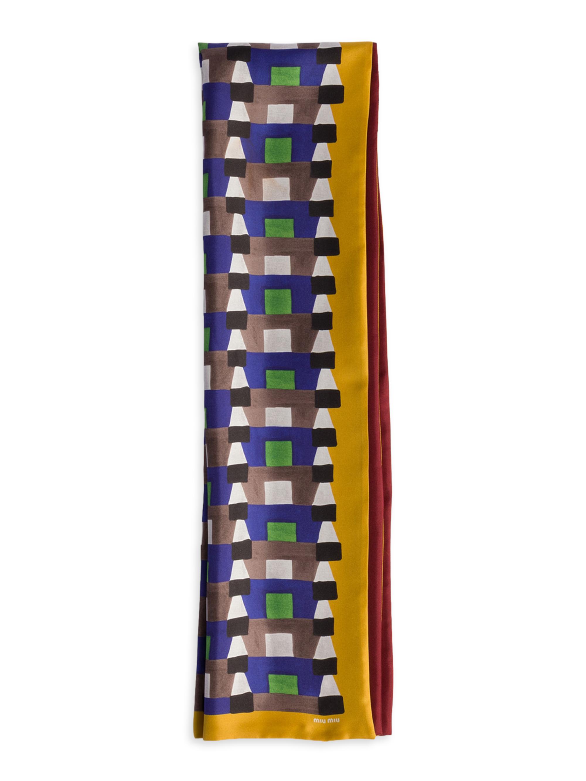 Miu Miu Women's Printed Silk Scarf - Blue Multicolored