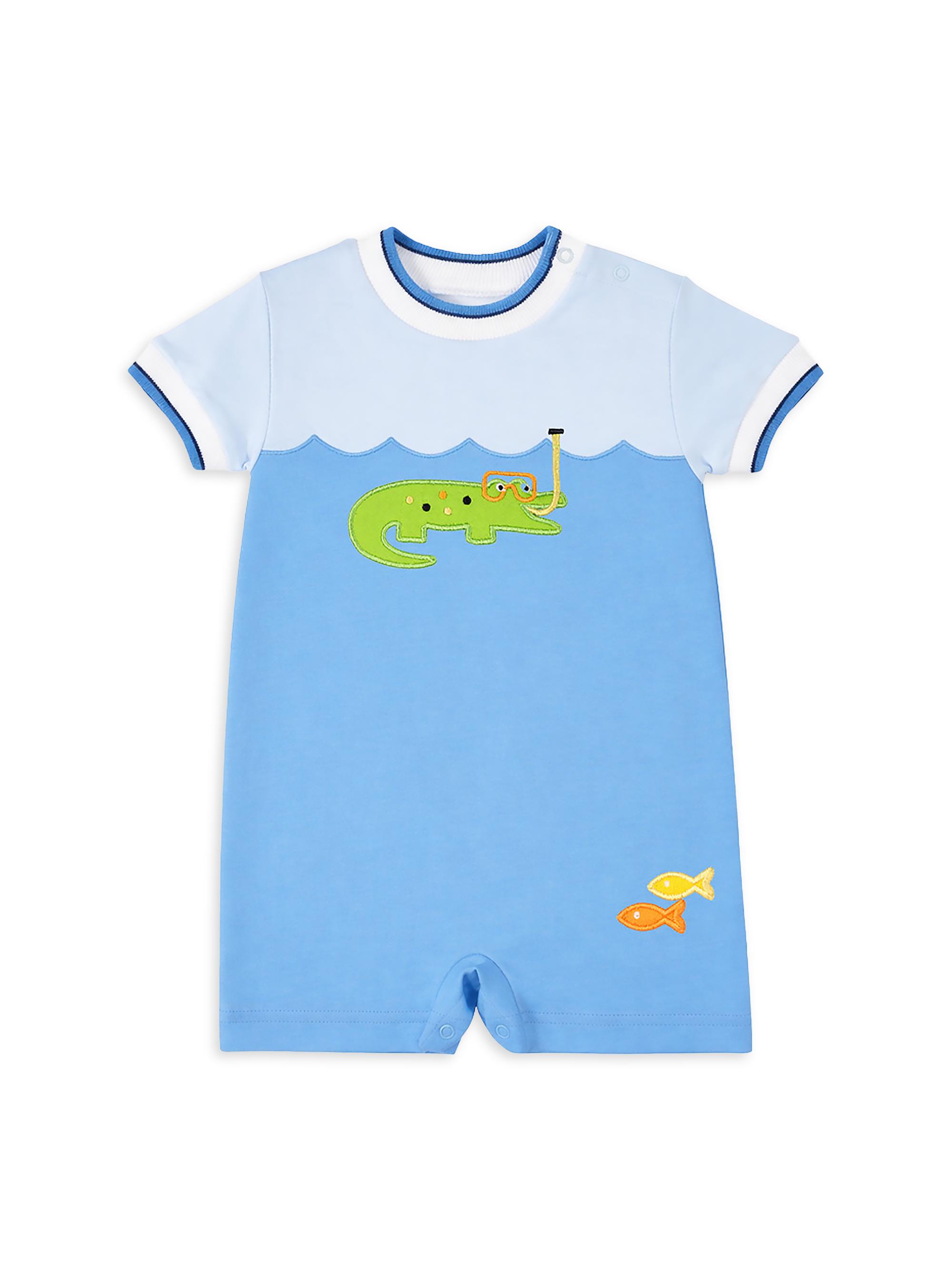 Florence Eiseman Baby Boy's Alligator-Print Cotton Scuba Shortall - Blue 24 Months