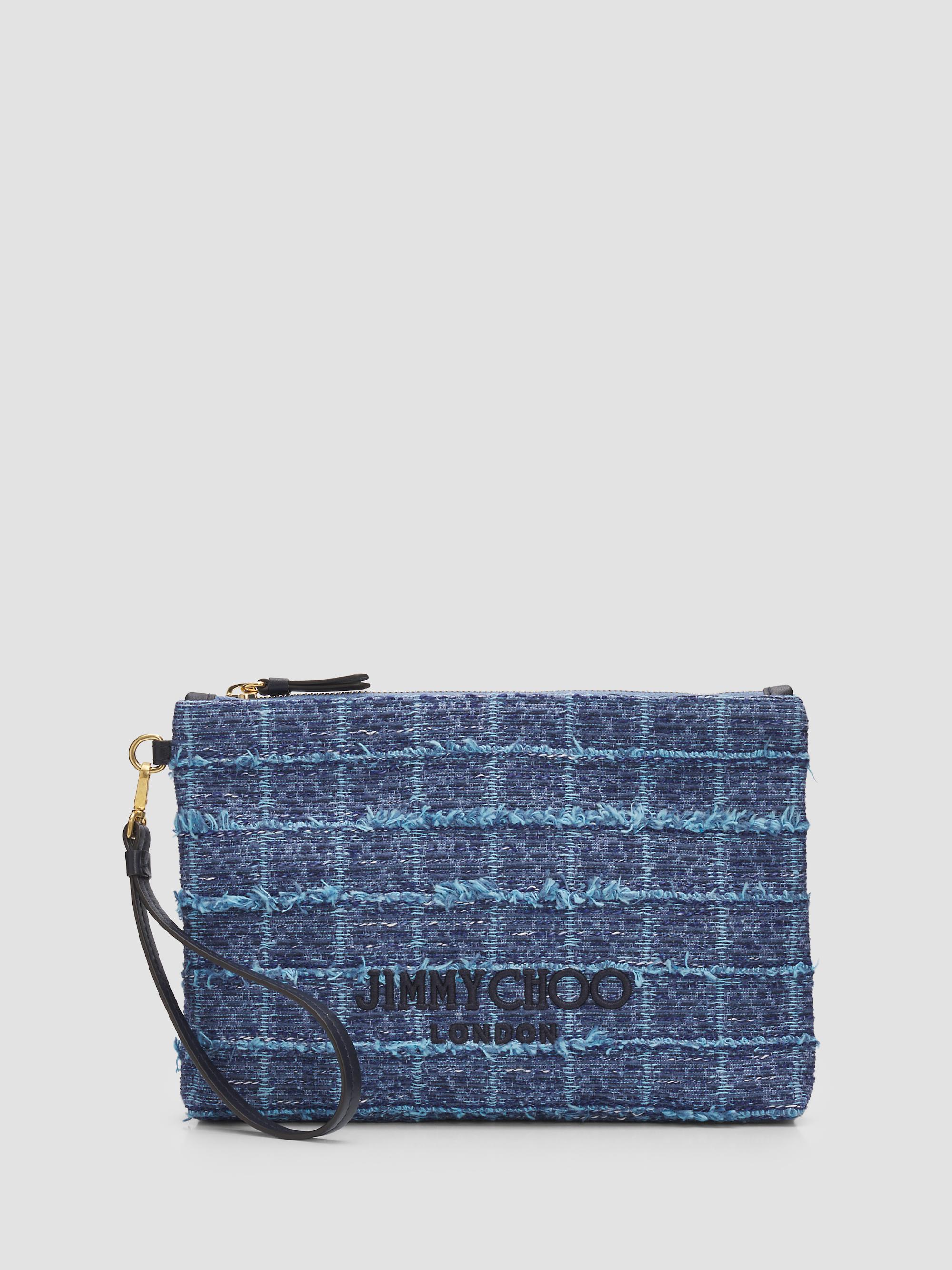 Jimmy Choo Women's Crosshatch Denim Flat Pouch - Denim Grid Light Gold | Thumbnail 5