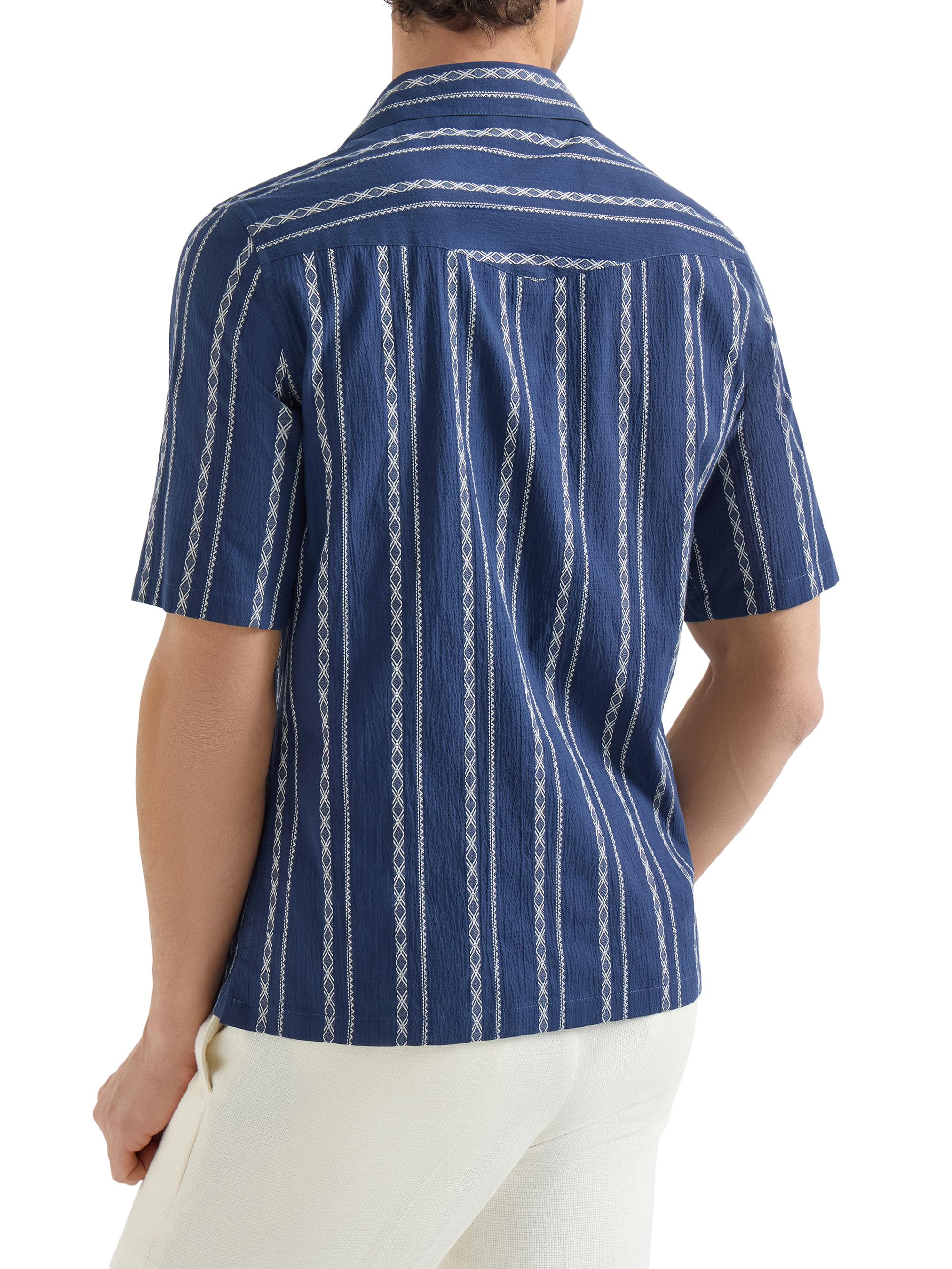 Brunello Cucinelli Ethnic Stripe Seersucker Easy Fit Short Sleeve