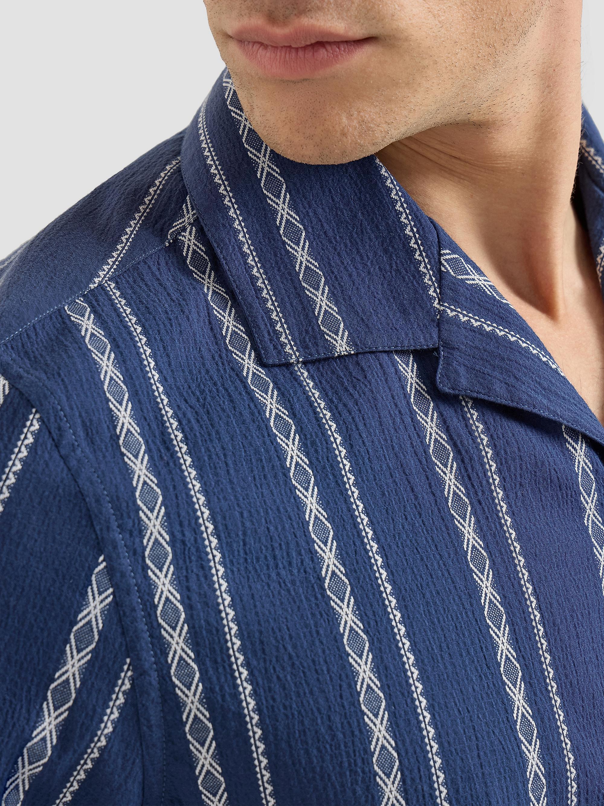 Brunello Cucinelli Ethnic Stripe Seersucker Easy Fit Short Sleeve