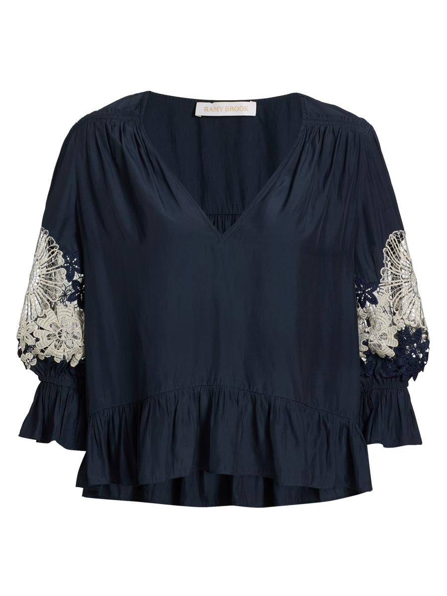 Ramy Brook Women's Berry V-neck Lace Blouse In Blue