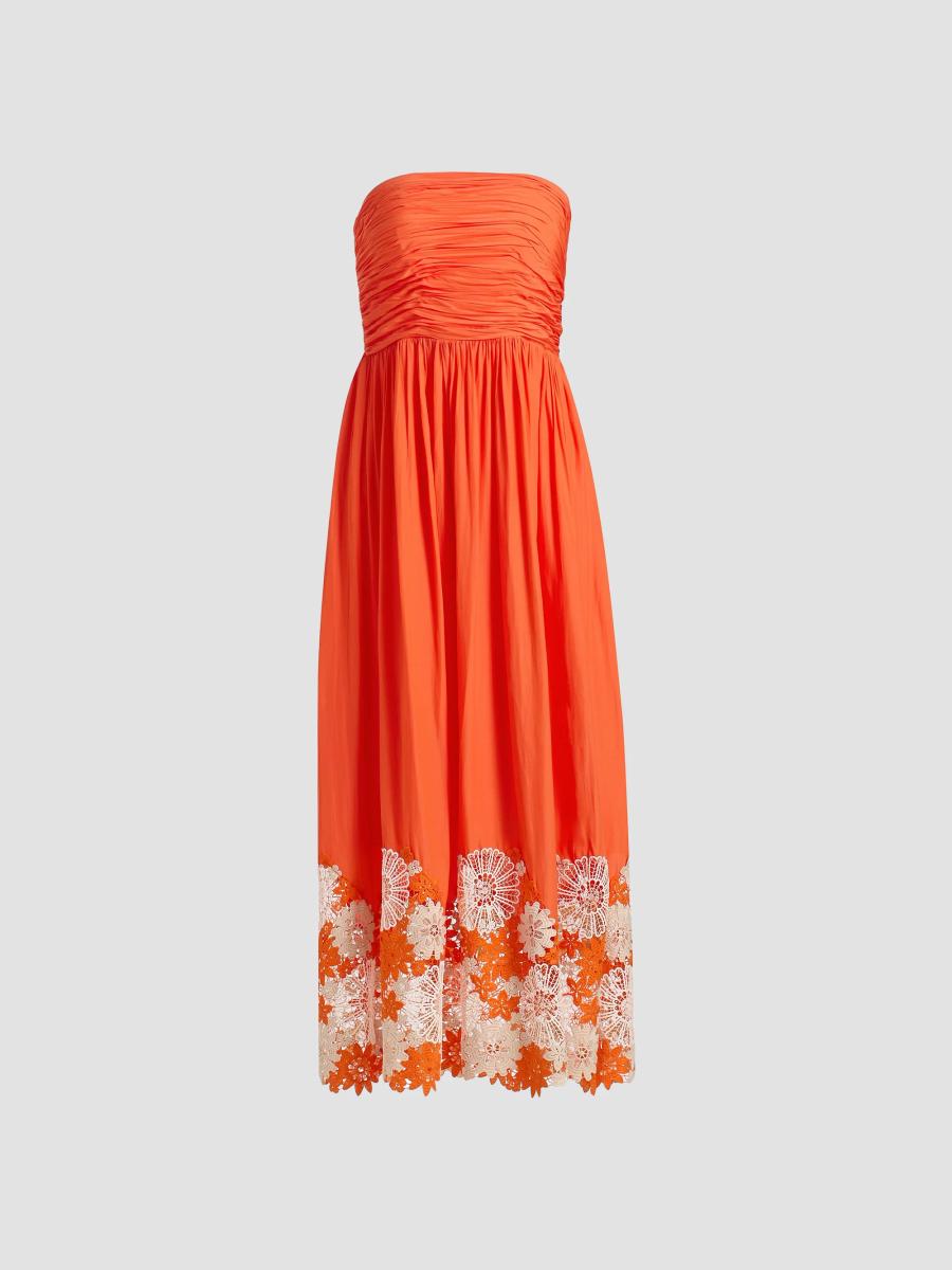 Ramy Brook Milani Floral-Appliqué Strapless Midi-Dress | Saks