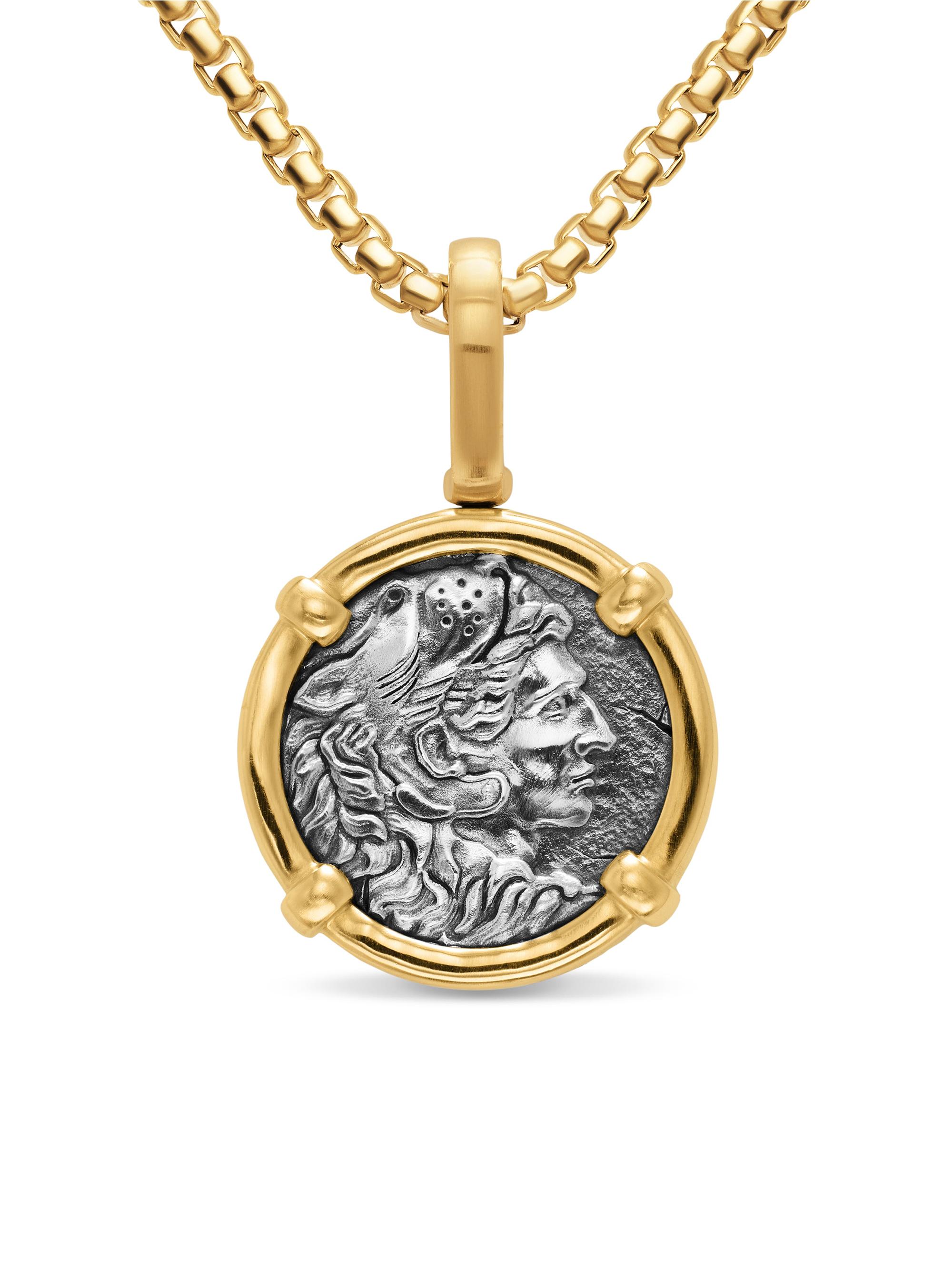 David Yurman Men's Alexander the Great Amulet in Sterling Silver with 18K Yellow Gold, 20.5MM - Silver