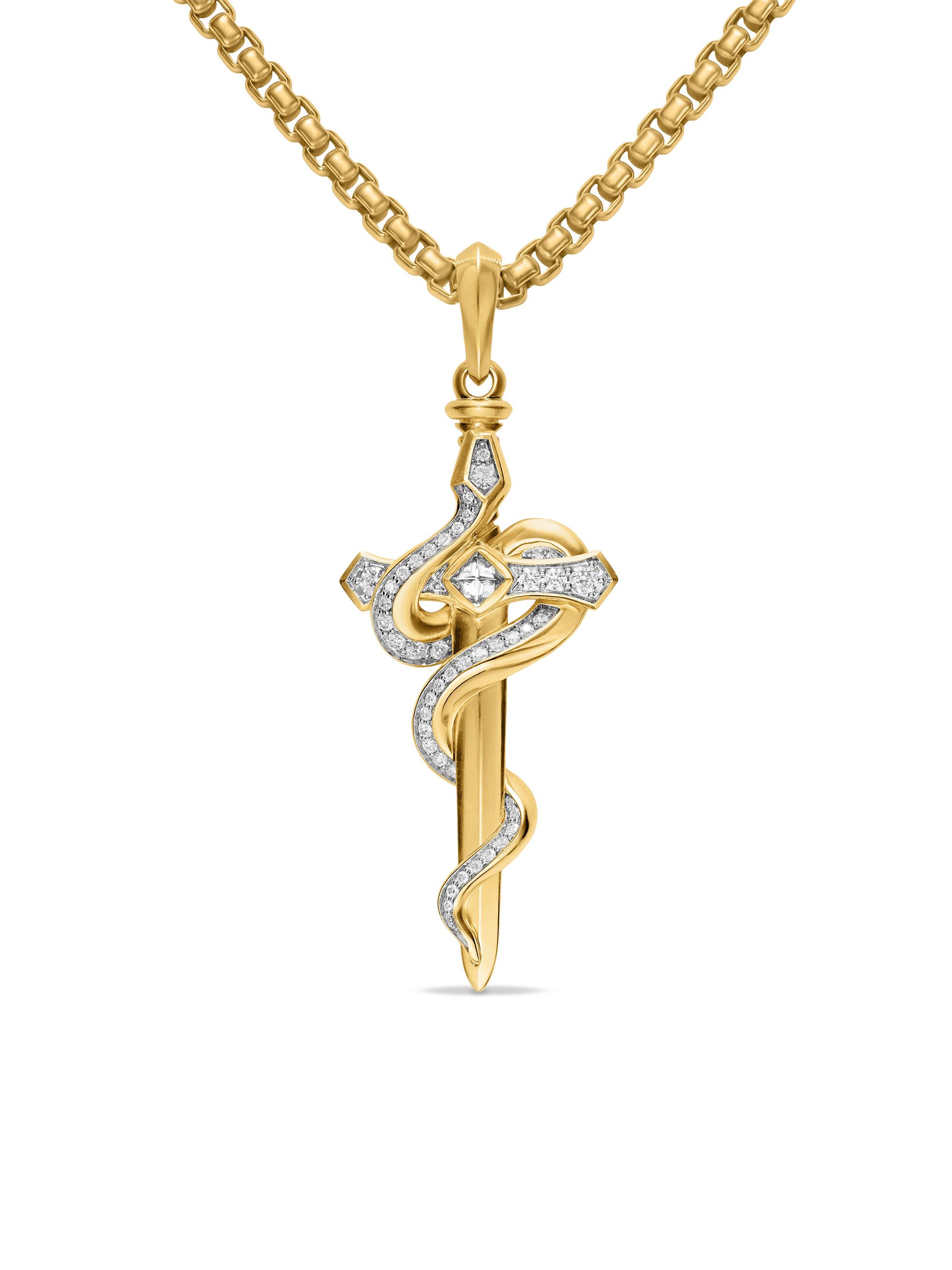 David Yurman Men's Ouroboros Snake Amulet in 18K Yellow Gold - Diamond