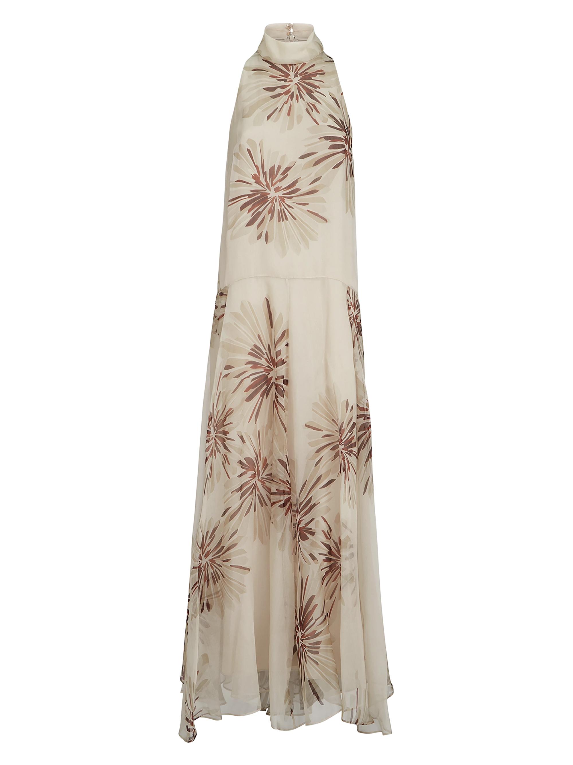 Brunello Cucinelli Women's Bloom Print Silk Organza Dress with Monili - Beige