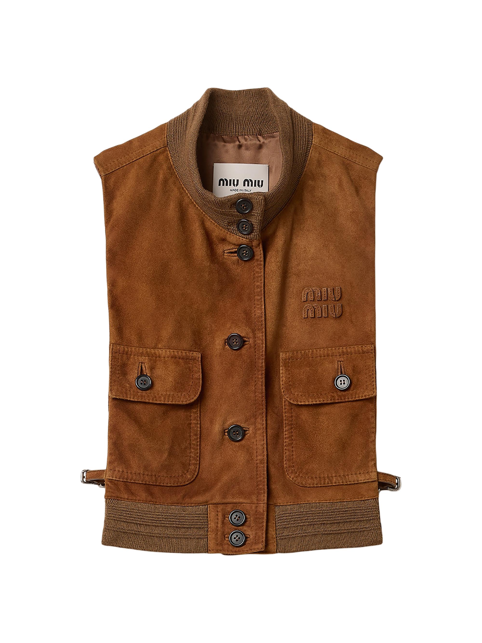 Miu Miu Women's Waxed Suede Leather Vest - Brown