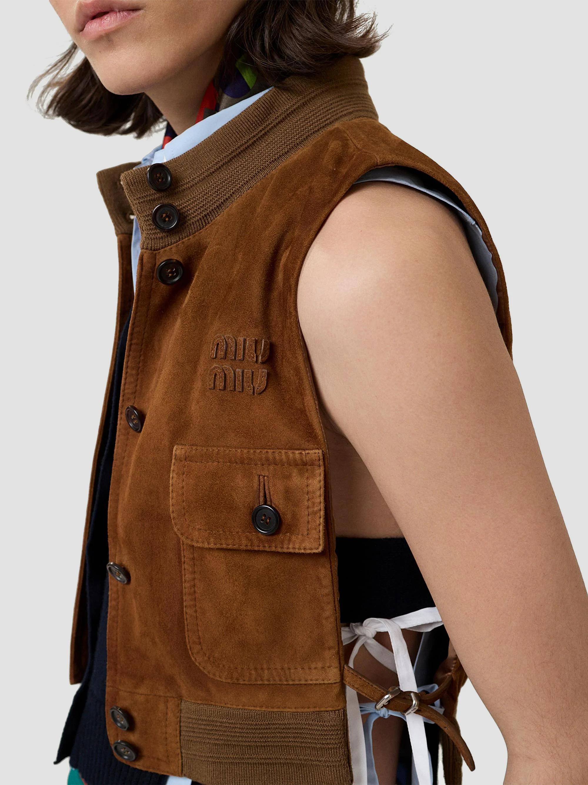 ジャケット・アウター Miu Miu utility cargo vest Miu Miu Waxed Suede Leather Vest | Saks Fifth Avenue