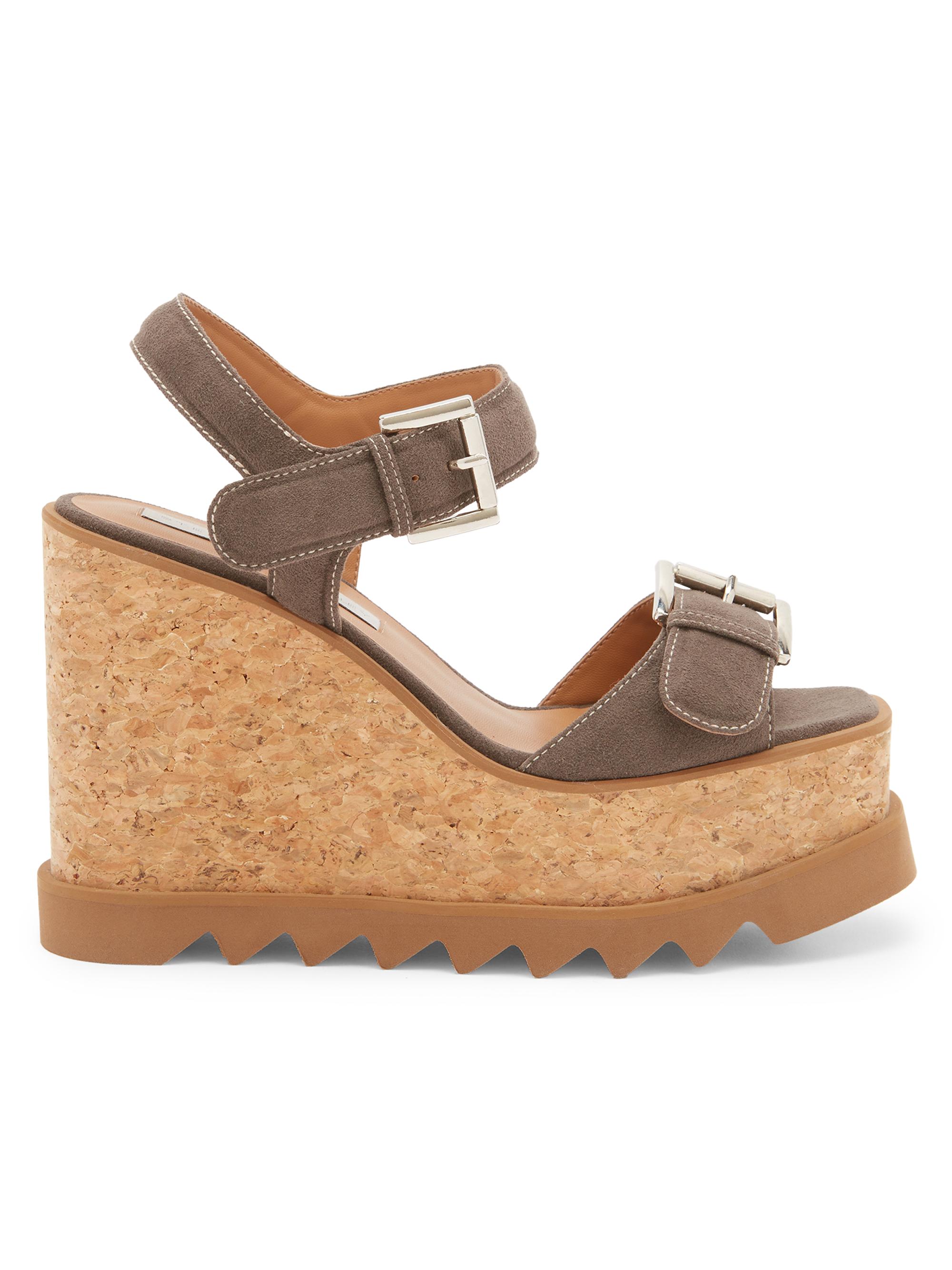 Stella McCartney Women's Sneakelyse 120MM Buckle Wedge Sandals - Dark Taupe - Women's Clothing