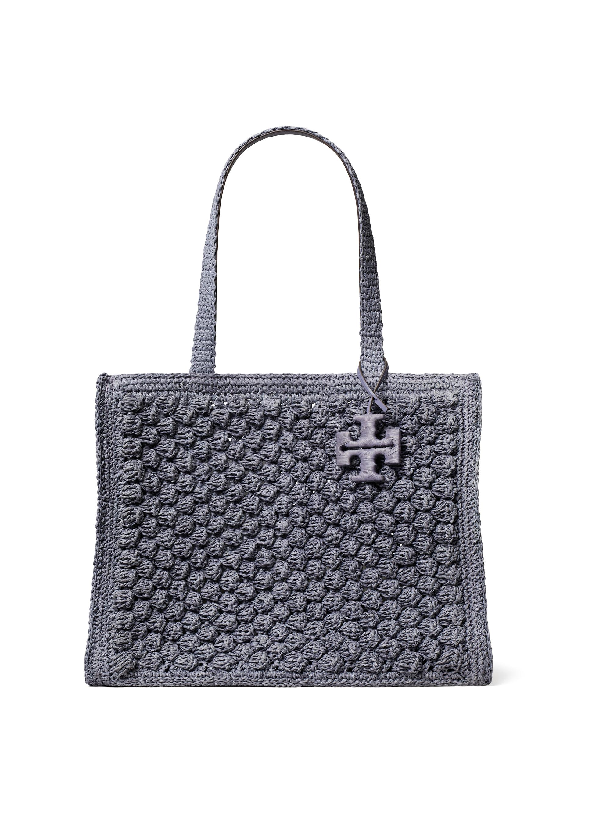 Tory Burch Women's Ella Hand-Crocheted Popcorn-Stitch Raffia Tote Bag - Gray | Thumbnail 5