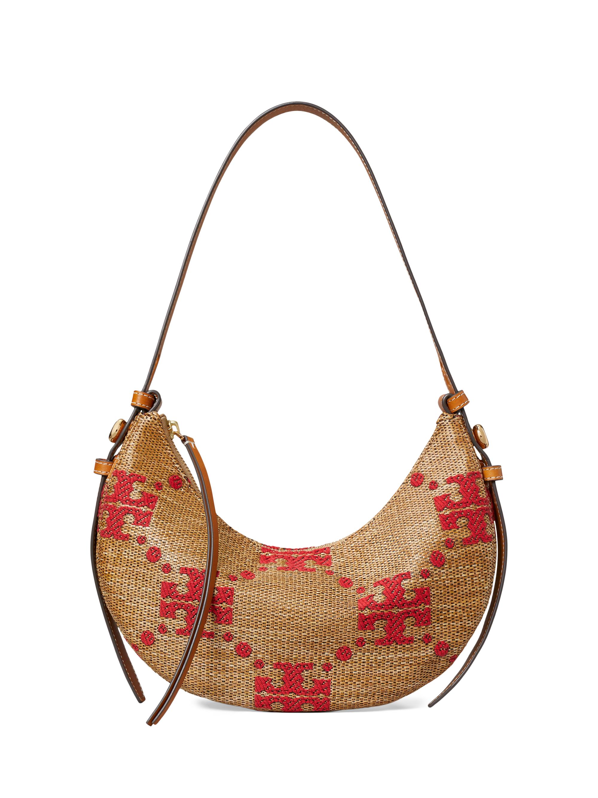 Tory Burch Women's T Monogram Romy Embroidered Straw Shoulder Bag - Natural