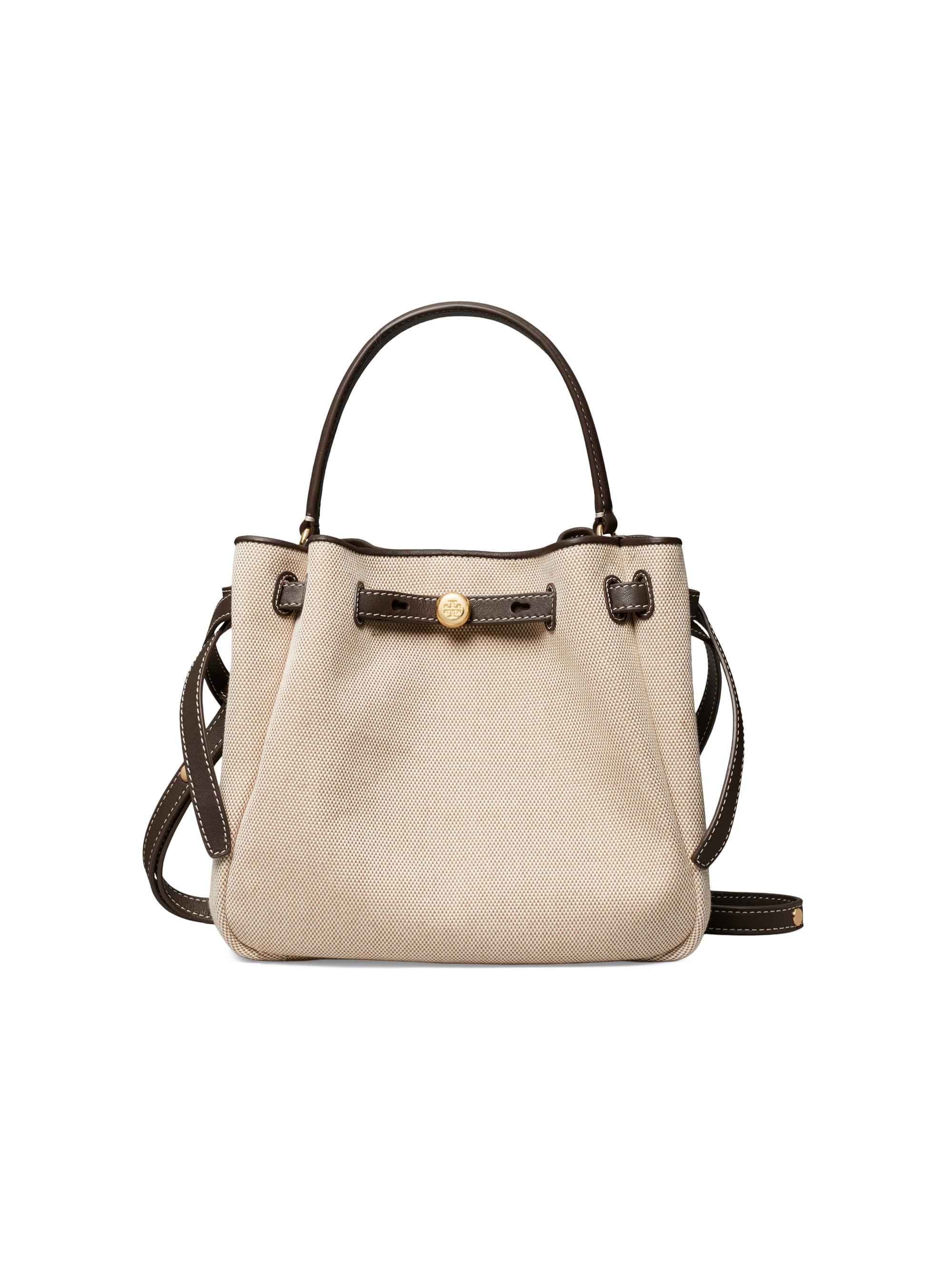 Tory Burch Women's Romy Belted Canvas Bucket Bag - Dusty Almond Bianco White