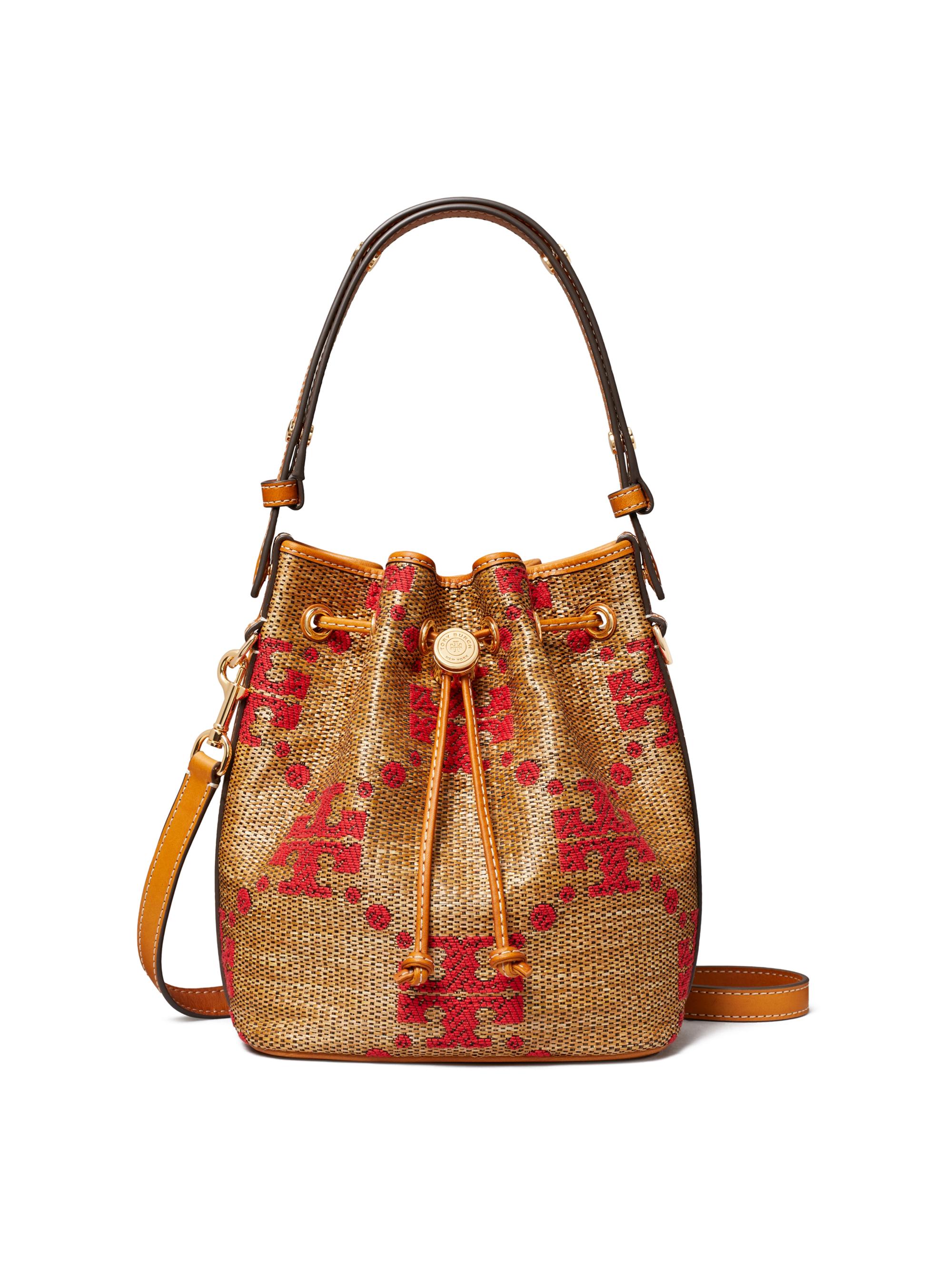 Tory Burch Women's T Monogram Straw Bucket Bag - Natural