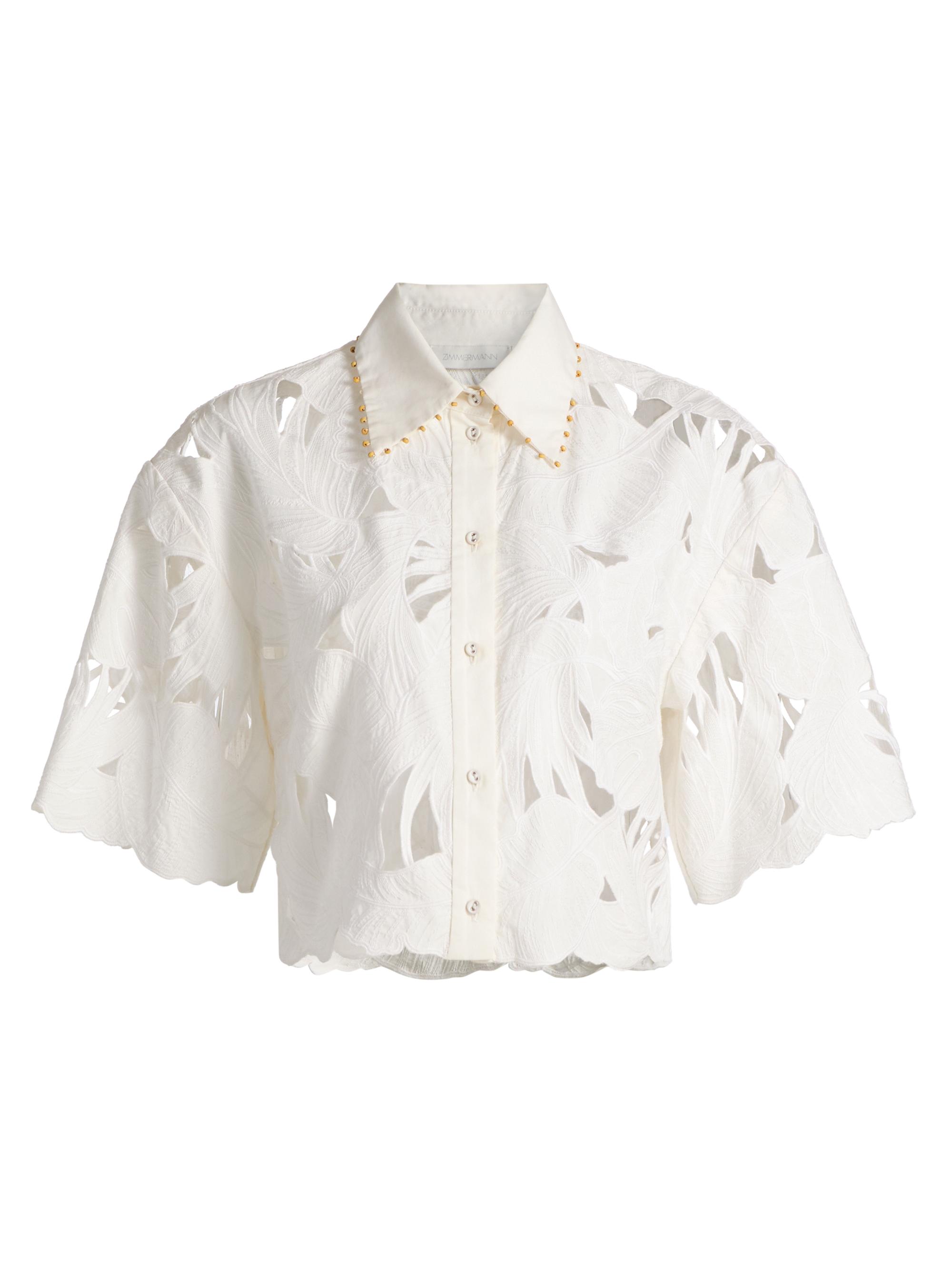 Zimmermann Women's Mahon Embroidered Crop Shirt -
