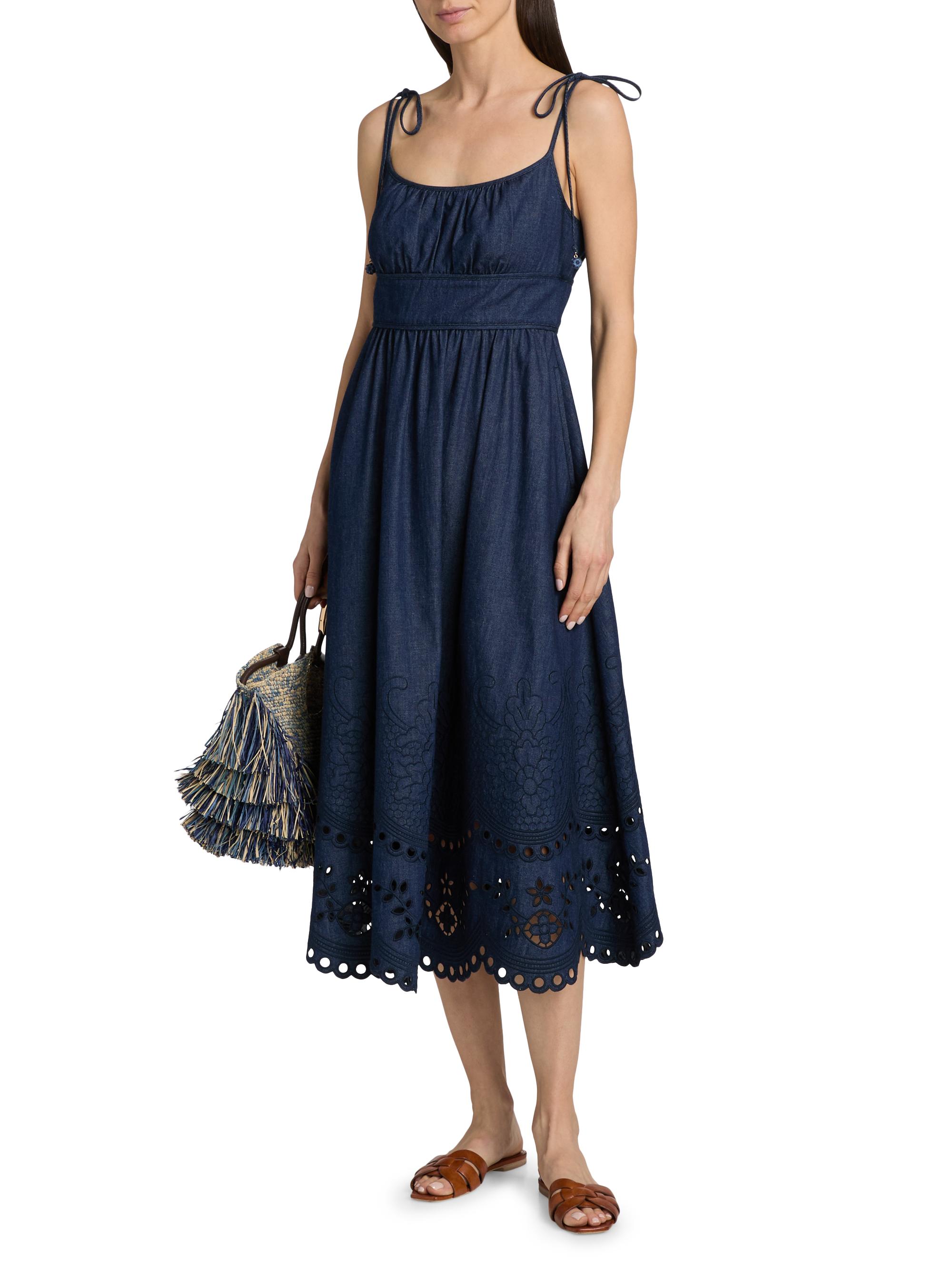Zimmermann Women's Mahon Broderie Denim Midi-Dress - Ink | Thumbnail 3