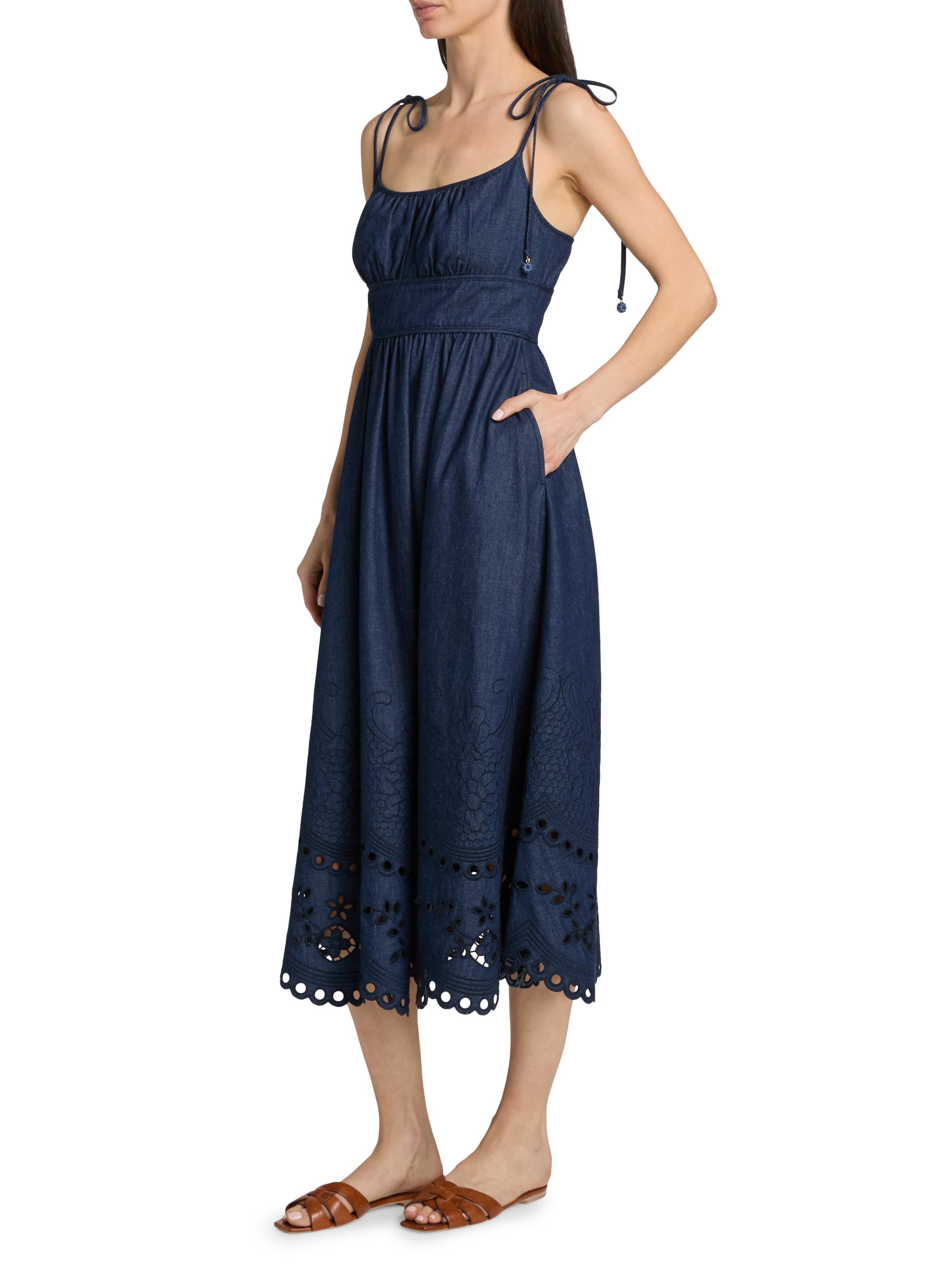 Zimmermann Women's Mahon Broderie Denim Midi-Dress - Ink | Thumbnail 4